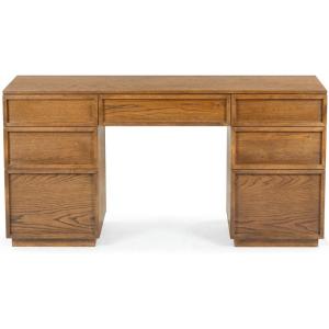 SAFAVIEH Couture Collection – Zeus Black Wood 7-Drawer Desk, Modern Storage Writing Table (SFV4220C)(Medium Oak)