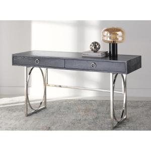 SAFAVIEH Couture Collection Estella Modern Black Cerused Oak/Silver 2-Drawer Desk