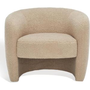 SAFAVIEH Couture Collection Everly Black Boucle Barrel Back Accent Chair (Fully Assembled)(Light Brown)