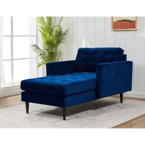 SAFAVIEH Couture Home Collection Curtis Navy Velvet Upholstered Tufted Living Room Bedroom Foyer Chaise Lounge Chair SFV4760A(Navy)