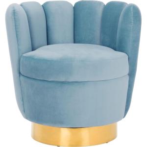 Safavieh Couture Home Arrow Glam Light Blue Velvet Scallop Tufted Swivel Chair(Light Blue)