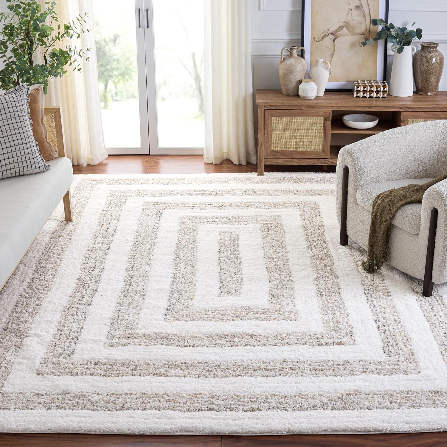 image:imageSAFAVIEH 9x12 Area Rug Glory Shag Collection Large Ivory amp Beige Handmade Plush Thick Pile Ideal for Living Room Bedroom Dining Space GRS103AIvoryBeige