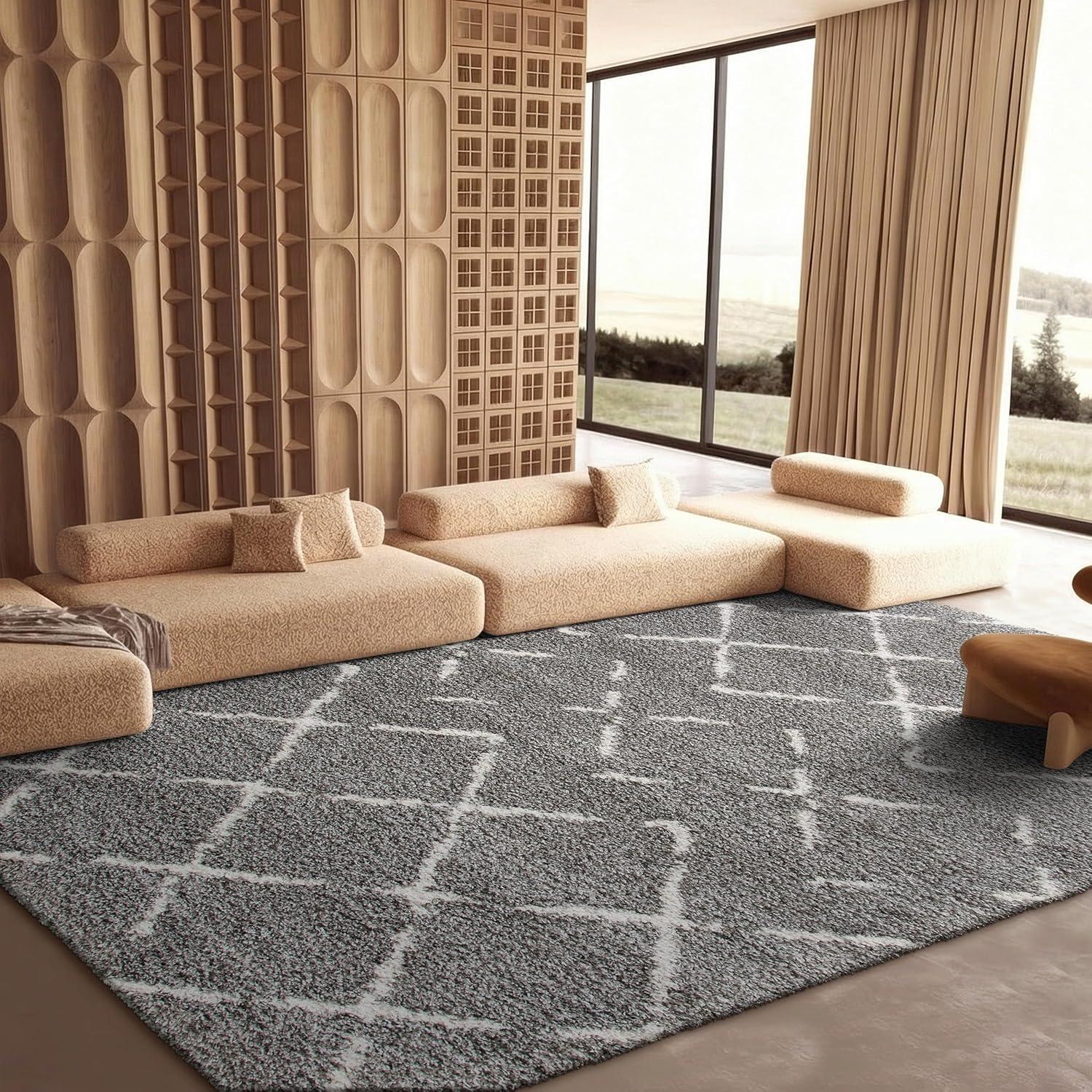 image:imageSAFAVIEH Area Rug 8x10 Arizona Shag Collection Large Dark Grey amp Ivory Moroccan Boho Design NonShedding amp Easy to Clean Plush Pile Ideal for Living Room Bedroom Dining Space ASG743GBrownIvory