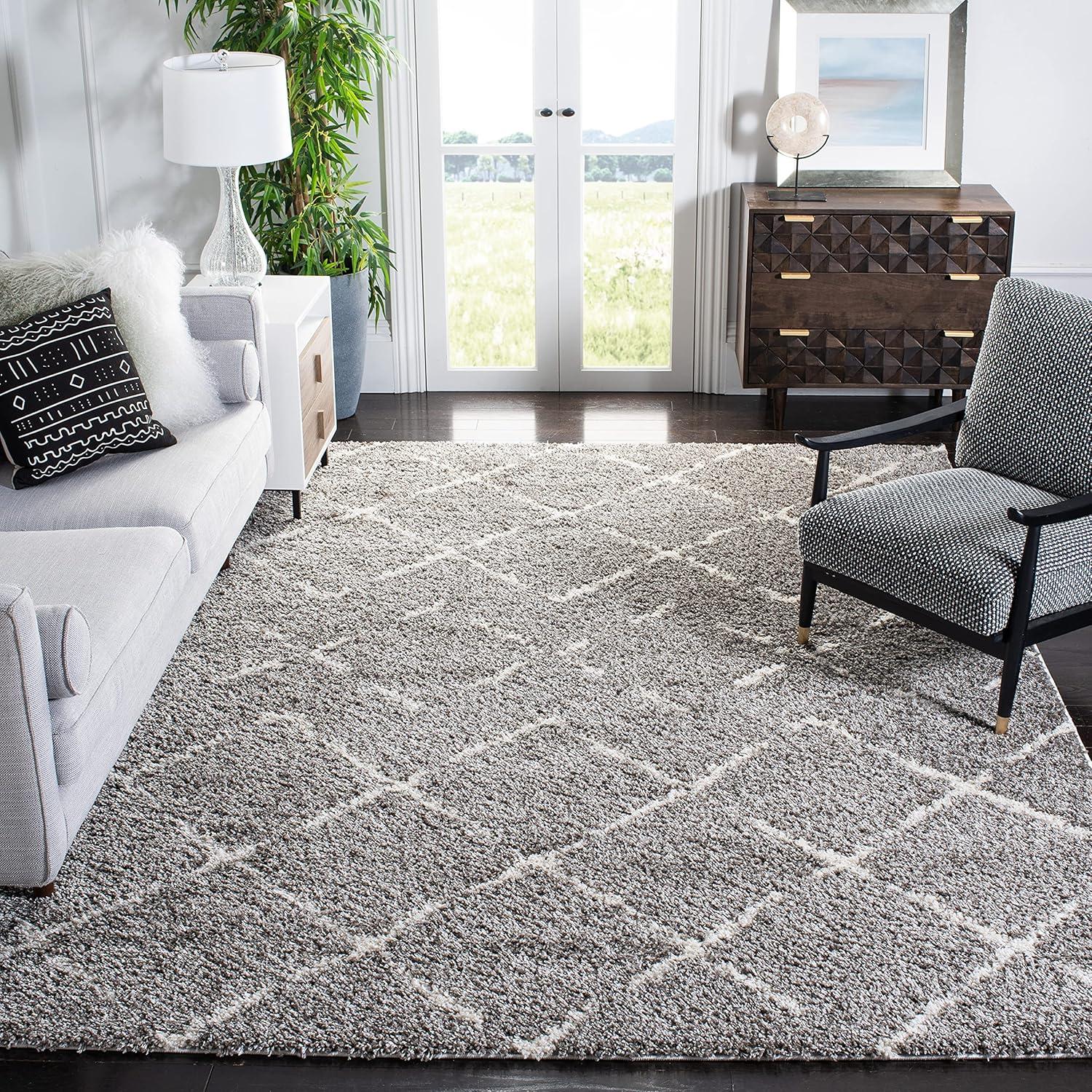 image:imageSAFAVIEH Area Rug 8x10 Arizona Shag Collection Large Dark Grey amp Ivory Moroccan Boho Design NonShedding amp Easy to Clean Plush Pile Ideal for Living Room Bedroom Dining Space ASG743GBrownIvory