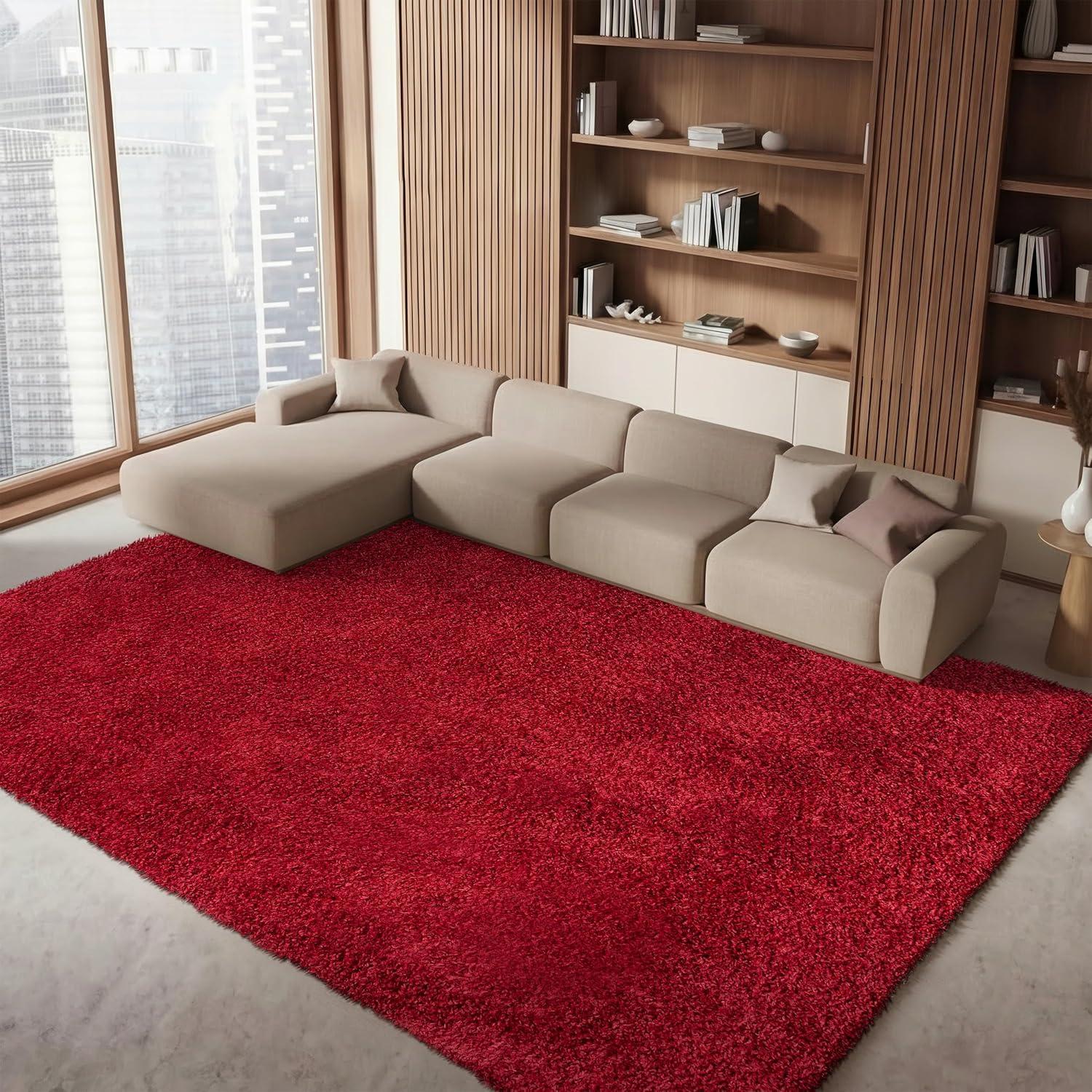image:imageSAFAVIEH Area Rug 8x10 August Shag Collection Large Beige Solid Pattern NonShedding amp Easy Cleaning Plush Thick Pile Ideal for Living Room Bedroom Dining Space AUG200DRed