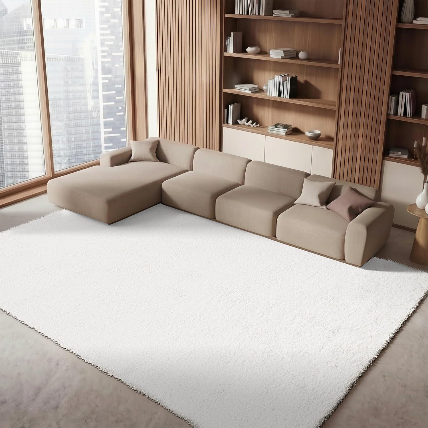 image:imageSAFAVIEH Area Rug 8x10 August Shag Collection Large Beige Solid Pattern NonShedding amp Easy Cleaning Plush Thick Pile Ideal for Living Room Bedroom Dining Space AUG200DWhite