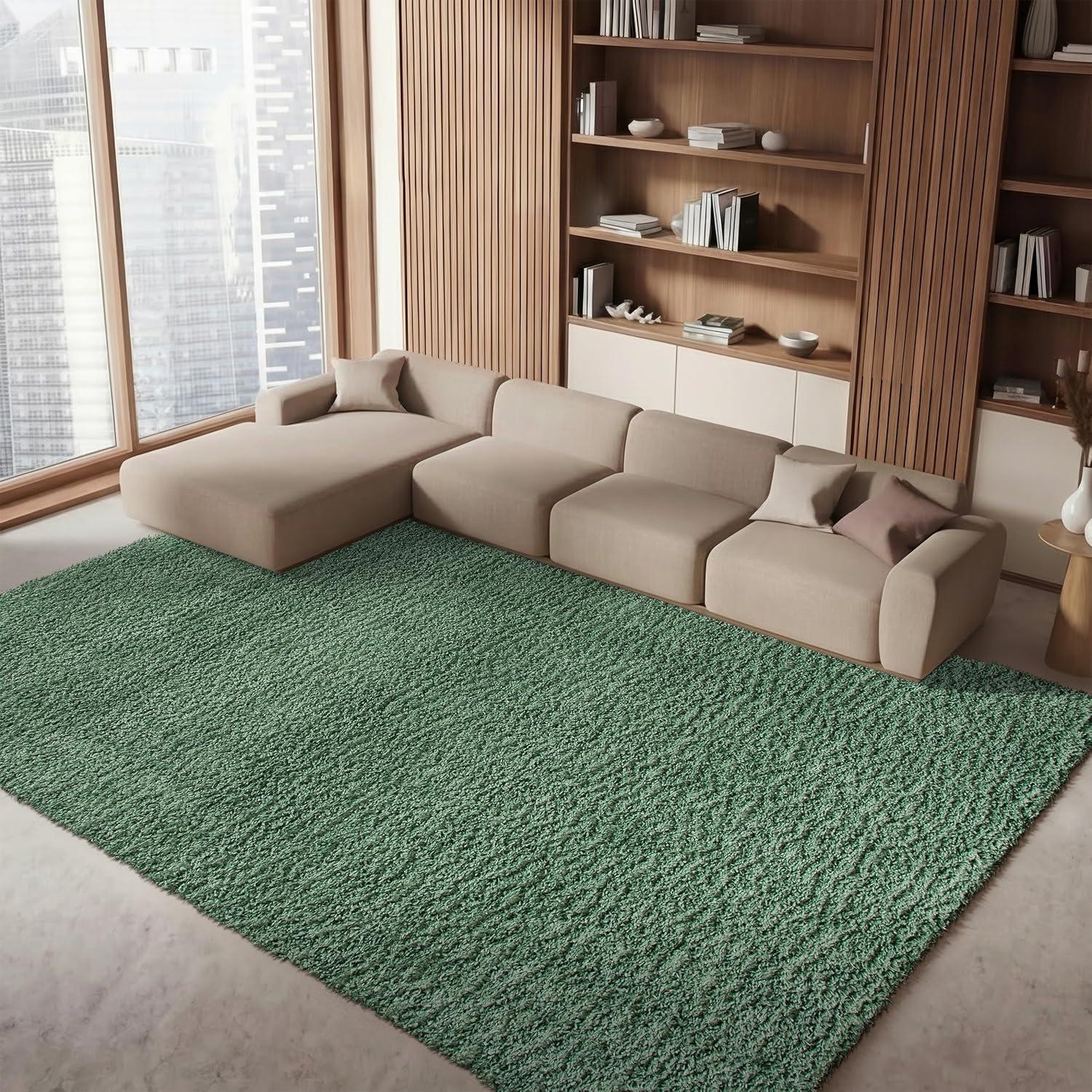 image:imageSAFAVIEH Area Rug 8x10 August Shag Collection Large Beige Solid Pattern NonShedding amp Easy Cleaning Plush Thick Pile Ideal for Living Room Bedroom Dining Space AUG200DGreen