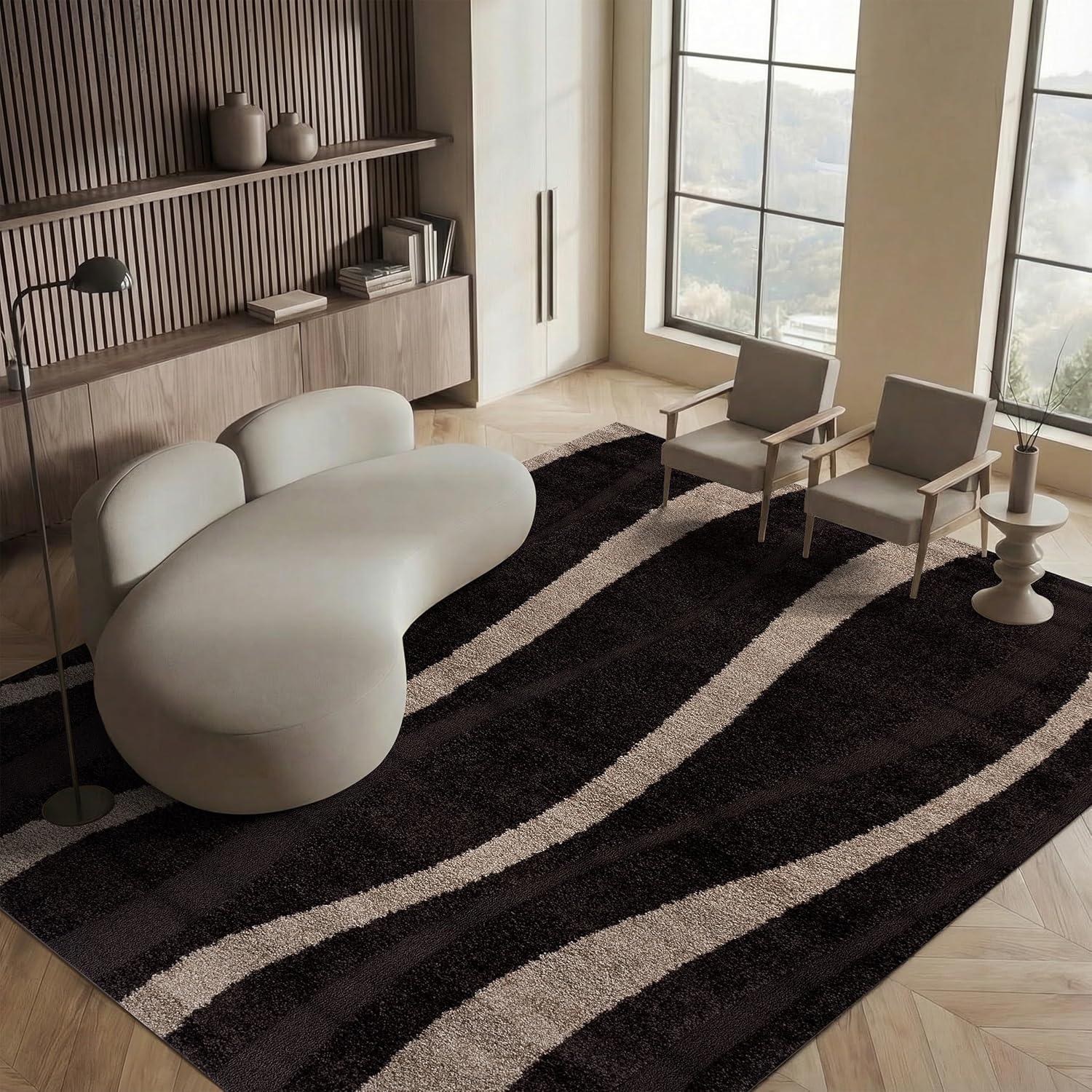 image:imageSAFAVIEH Area Rug 8x10 Florida Shag Collection Large Dark Brown amp Beige Stripe Design NonShedding amp Easy Cleaning Plush Thick Pile Ideal for Living Room Bedroom Dining Space SG4512813