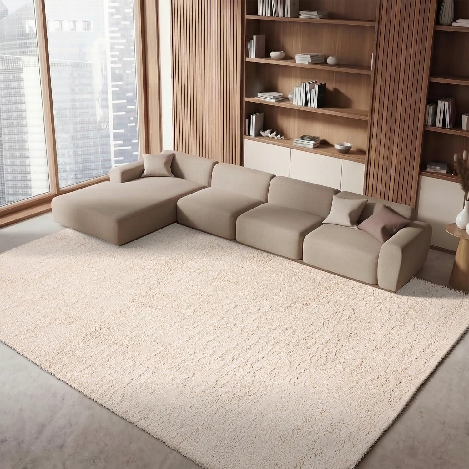 image:imageSAFAVIEH Area Rug 8x10 Fontana Shag Collection Large Grey Solid Pattern NonShedding amp Easy Cleaning Ultra Plush Thick Pile Ideal for Living Room Bedroom Dining Space FNT800FCreme