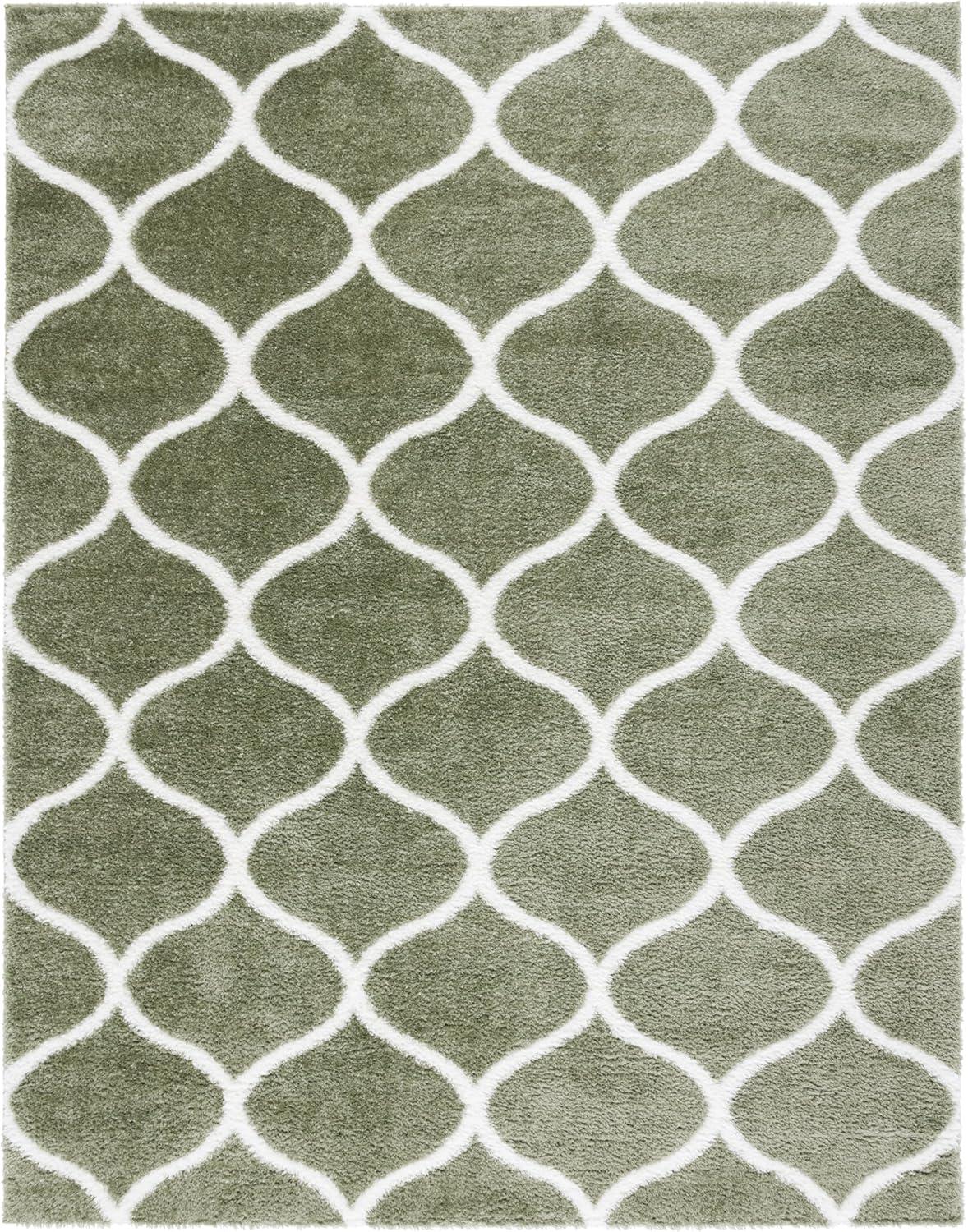 image:imageSAFAVIEH Area Rug 8x10 Tahoe Shag Collection Large Silver amp White Trellis Pattern NonShedding amp Easy Cleaning Plush Thick Pile Ideal for Living Room Bedroom Dining Space THO677GSageWhite