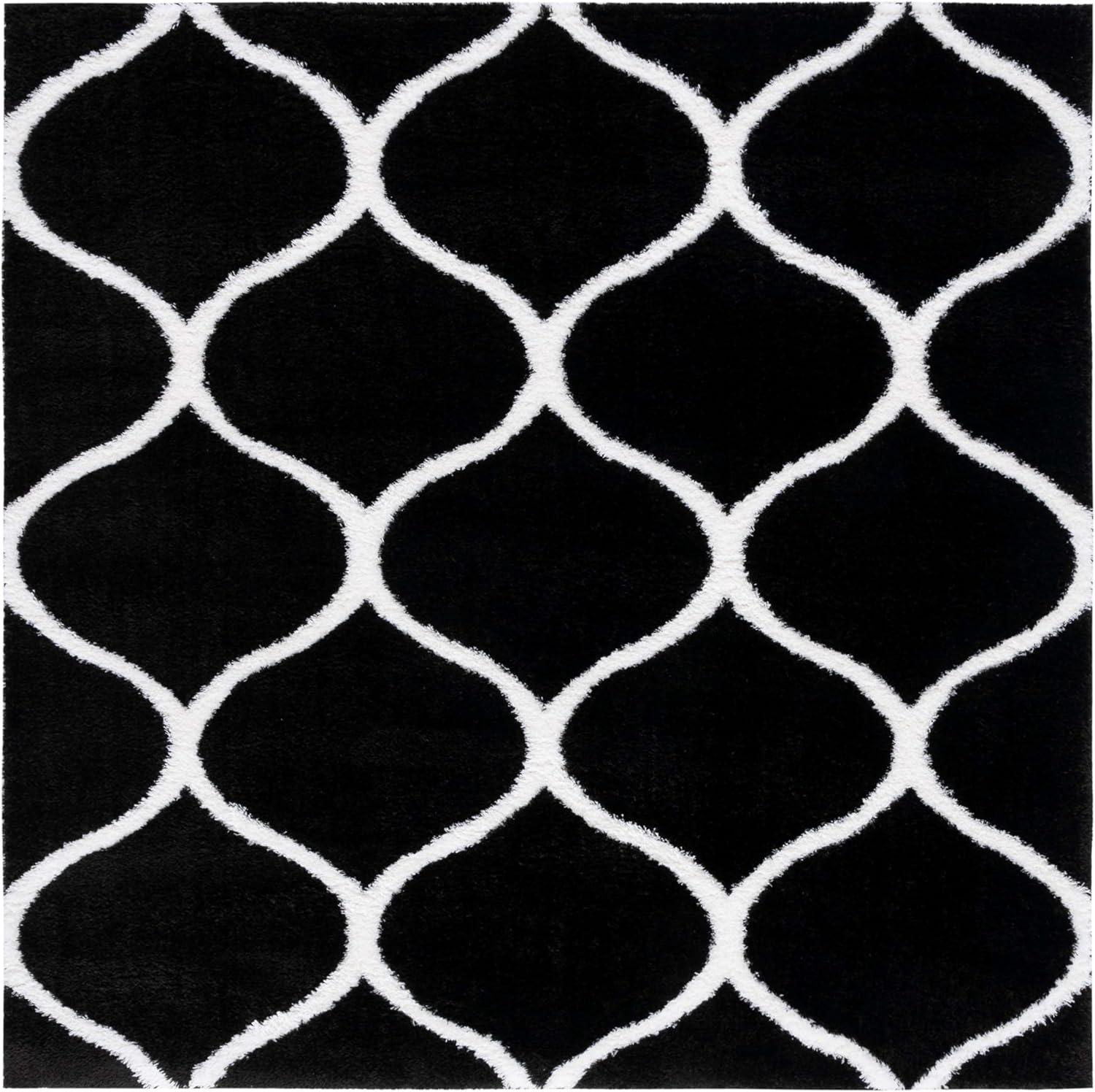 image:imageSAFAVIEH Area Rug 8x10 Tahoe Shag Collection Large Silver amp White Trellis Pattern NonShedding amp Easy Cleaning Plush Thick Pile Ideal for Living Room Bedroom Dining Space THO677GBlackWhite