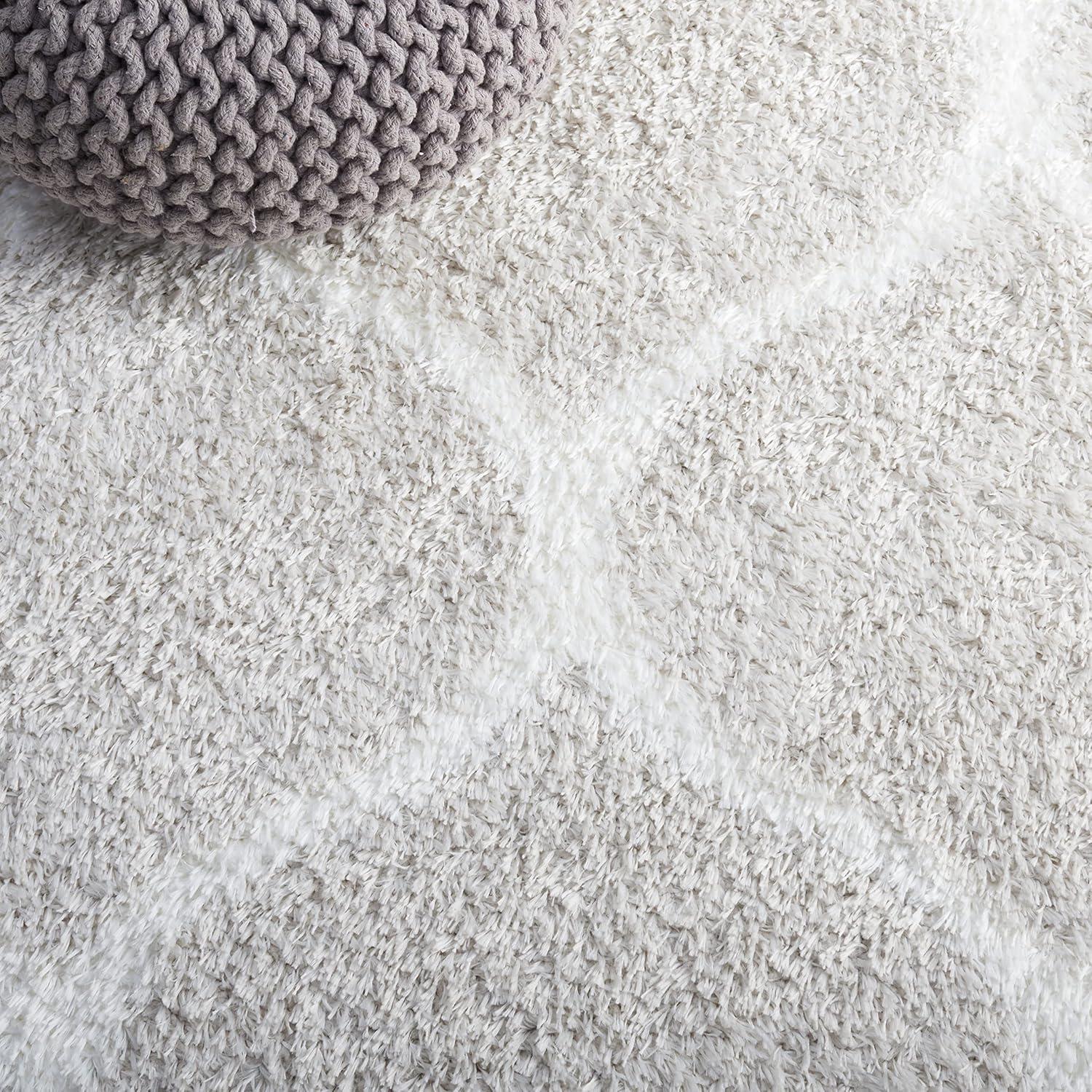 image:imageSAFAVIEH Area Rug 8x10 Tahoe Shag Collection Large Silver amp White Trellis Pattern NonShedding amp Easy Cleaning Plush Thick Pile Ideal for Living Room Bedroom Dining Space THO677GSilverWhite