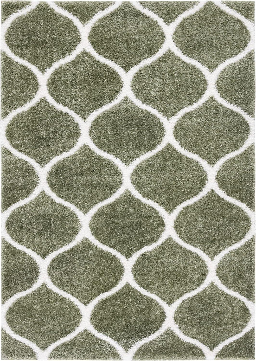image:imageSAFAVIEH Area Rug 8x10 Tahoe Shag Collection Large Silver amp White Trellis Pattern NonShedding amp Easy Cleaning Plush Thick Pile Ideal for Living Room Bedroom Dining Space THO677GSageWhite