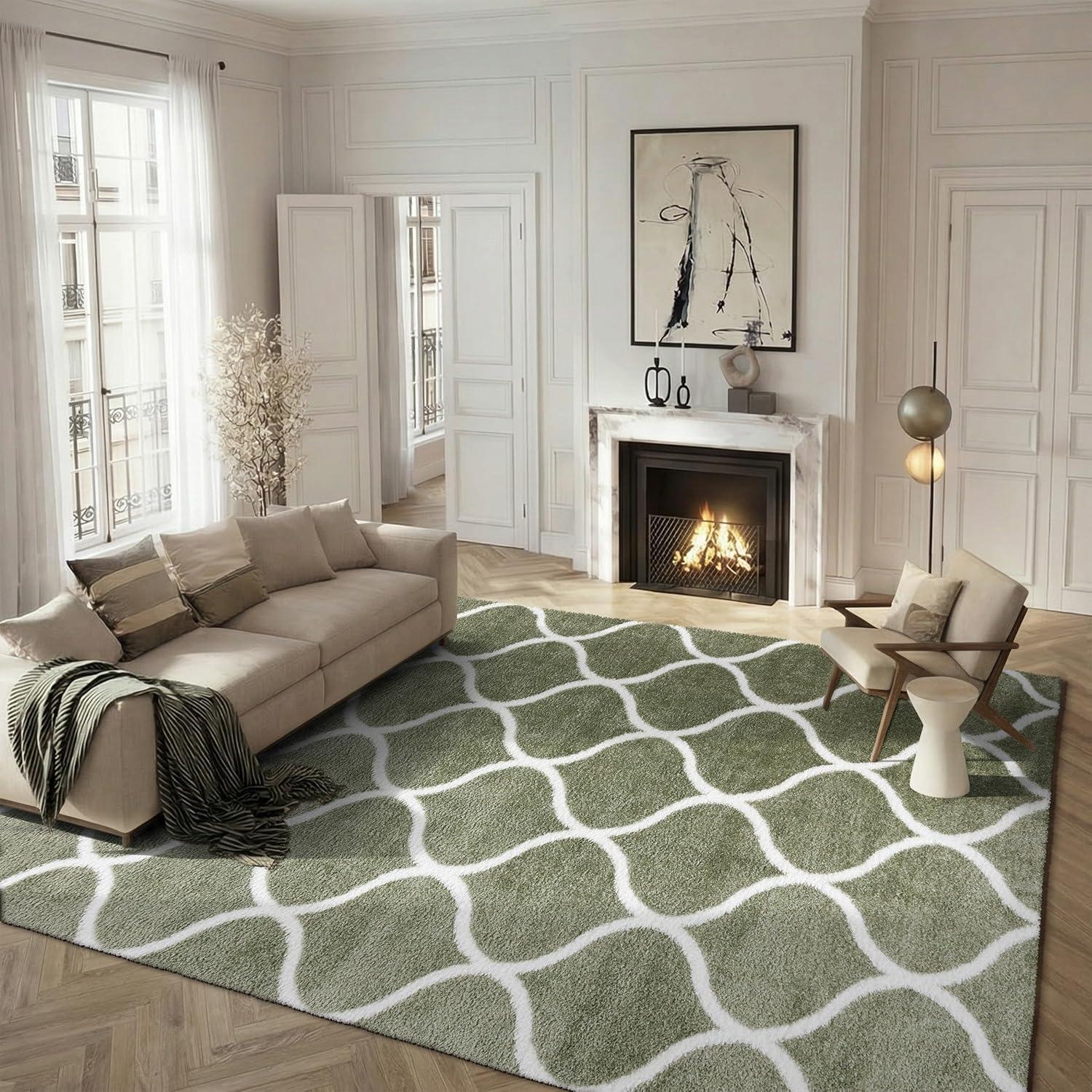 image:imageSAFAVIEH Area Rug 8x10 Tahoe Shag Collection Large Silver amp White Trellis Pattern NonShedding amp Easy Cleaning Plush Thick Pile Ideal for Living Room Bedroom Dining Space THO677GSageWhite