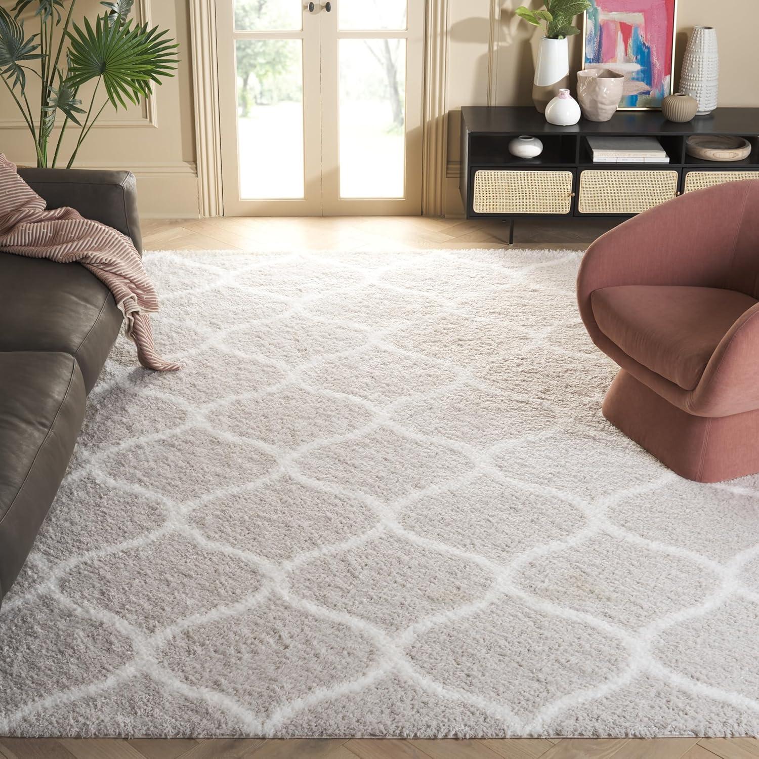 image:imageSAFAVIEH Area Rug 8x10 Tahoe Shag Collection Large Silver amp White Trellis Pattern NonShedding amp Easy Cleaning Plush Thick Pile Ideal for Living Room Bedroom Dining Space THO677GSilverWhite