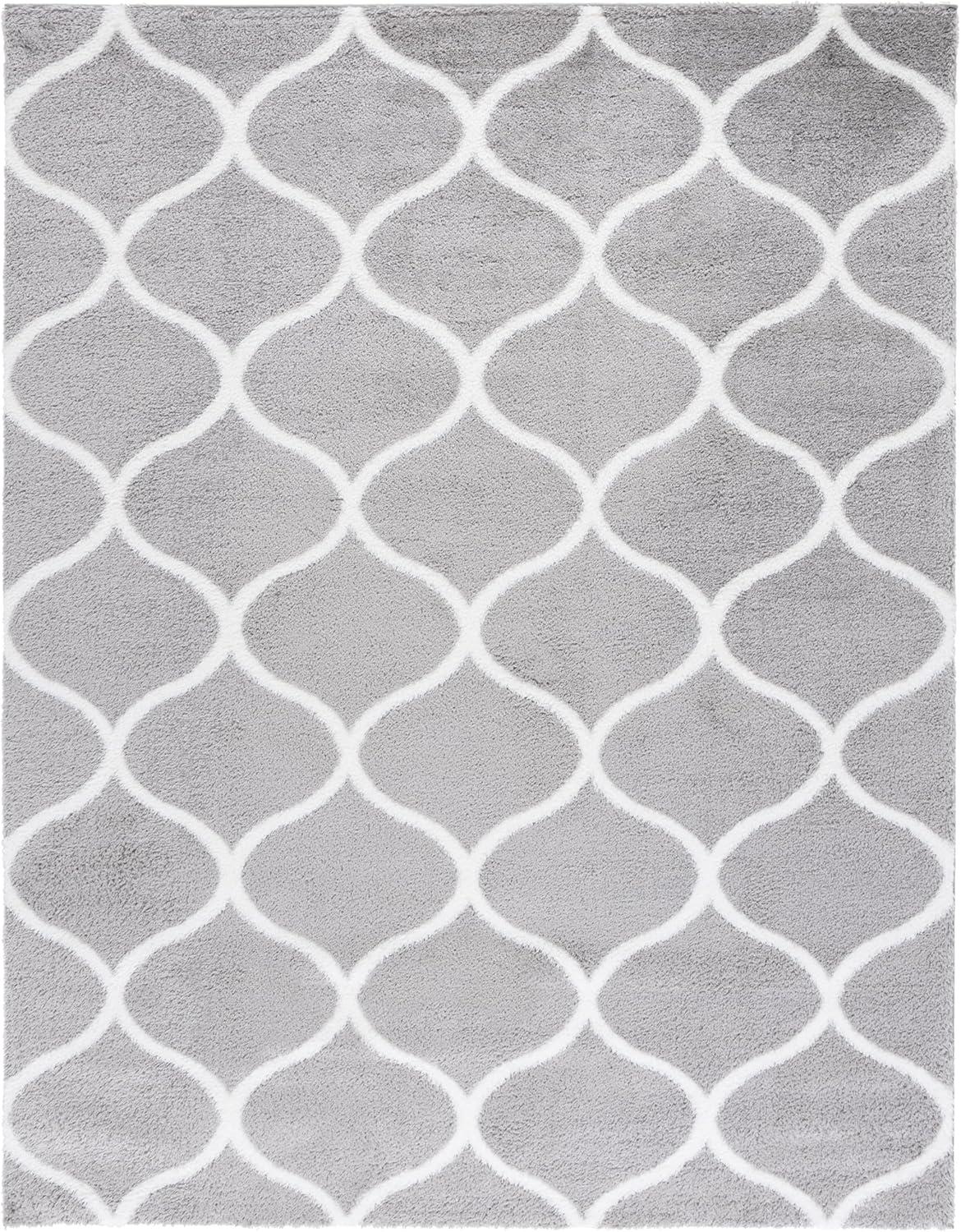 image:imageSAFAVIEH Area Rug 8x10 Tahoe Shag Collection Large Silver amp White Trellis Pattern NonShedding amp Easy Cleaning Plush Thick Pile Ideal for Living Room Bedroom Dining Space THO677GGreyWhite