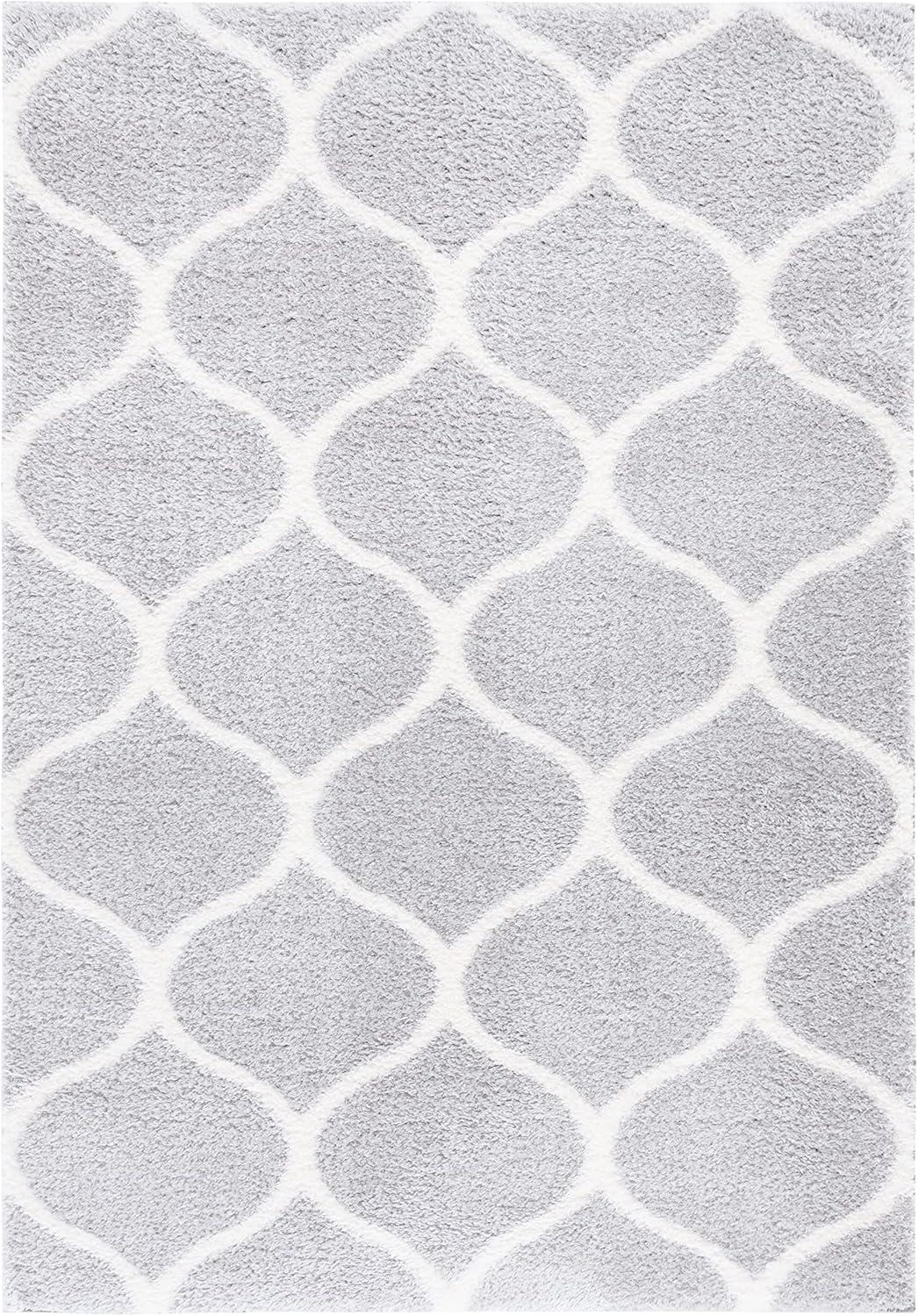 image:imageSAFAVIEH Area Rug 8x10 Tahoe Shag Collection Large Silver amp White Trellis Pattern NonShedding amp Easy Cleaning Plush Thick Pile Ideal for Living Room Bedroom Dining Space THO677GLight GreyWhite