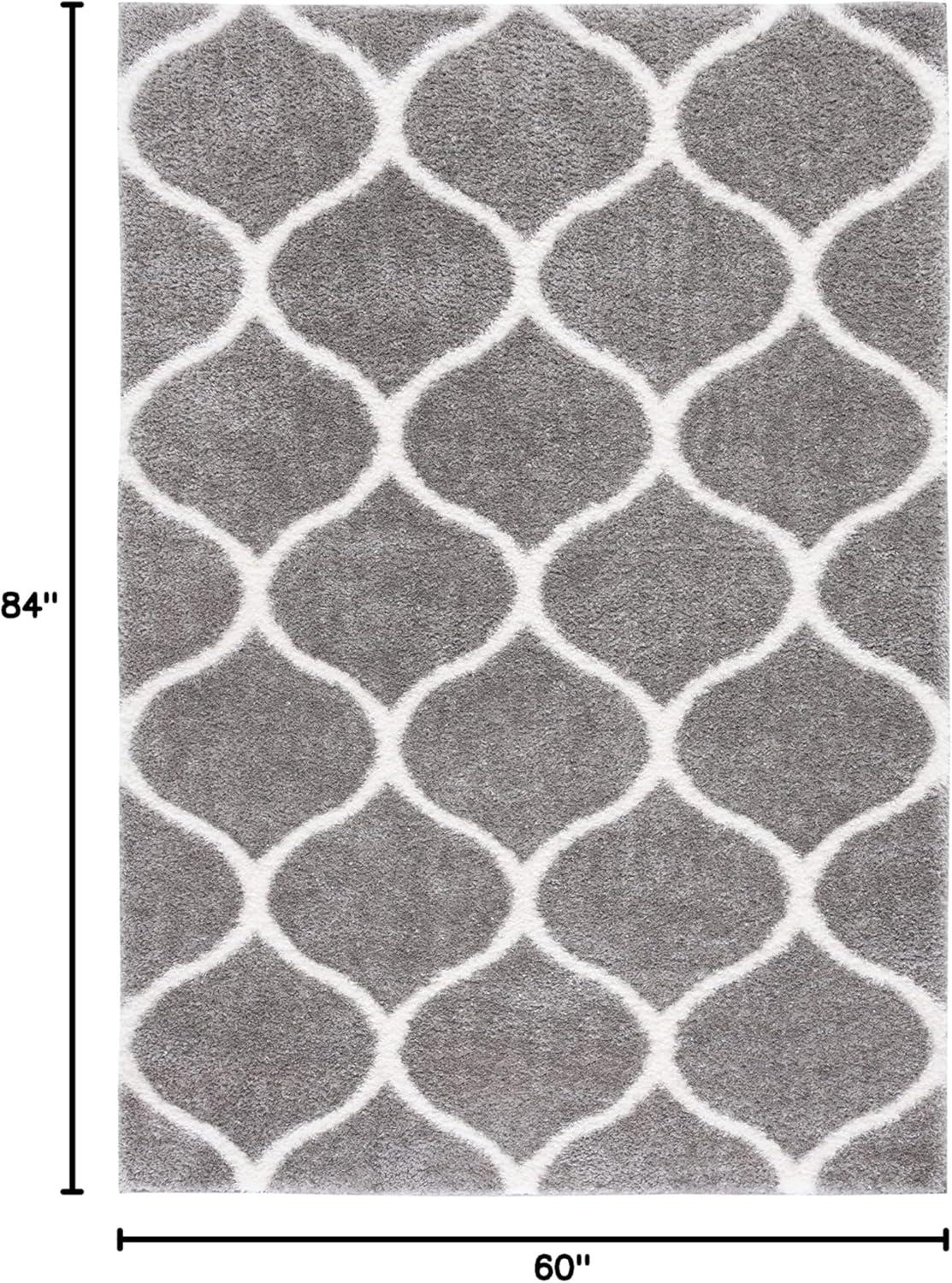 image:imageSAFAVIEH Area Rug 8x10 Tahoe Shag Collection Large Silver amp White Trellis Pattern NonShedding amp Easy Cleaning Plush Thick Pile Ideal for Living Room Bedroom Dining Space THO677GGreyWhite