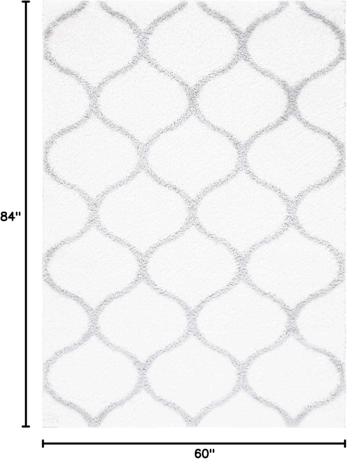 image:imageSAFAVIEH Area Rug 8x10 Tahoe Shag Collection Large Silver amp White Trellis Pattern NonShedding amp Easy Cleaning Plush Thick Pile Ideal for Living Room Bedroom Dining Space THO677GWhiteGrey