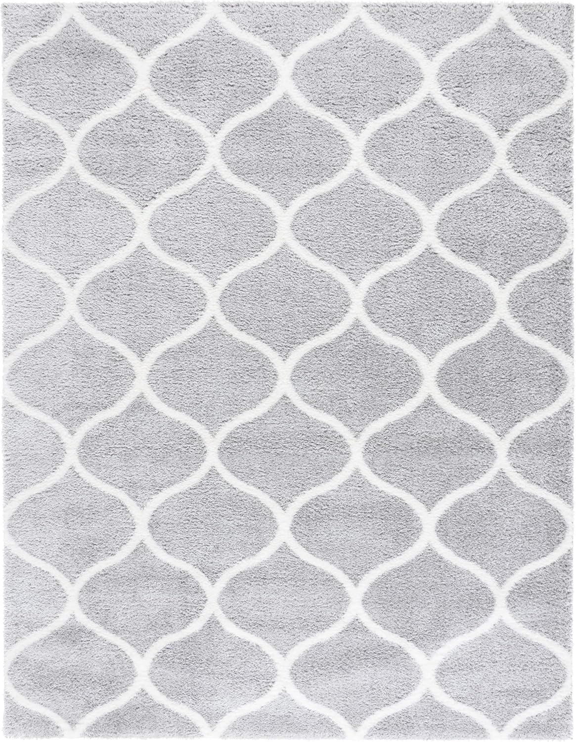 image:imageSAFAVIEH Area Rug 8x10 Tahoe Shag Collection Large Silver amp White Trellis Pattern NonShedding amp Easy Cleaning Plush Thick Pile Ideal for Living Room Bedroom Dining Space THO677GLight GreyWhite