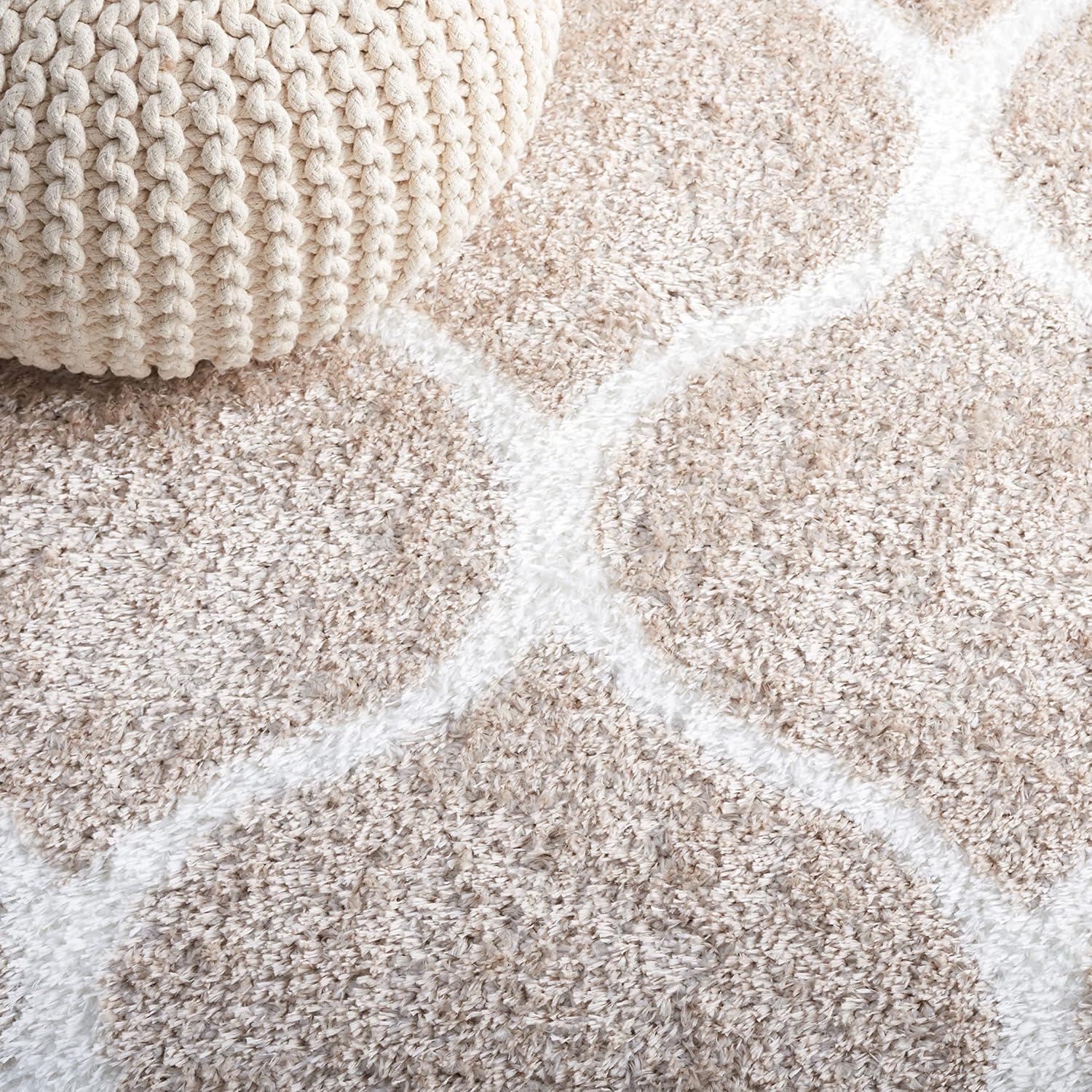 image:imageSAFAVIEH Area Rug 8x10 Tahoe Shag Collection Large Silver amp White Trellis Pattern NonShedding amp Easy Cleaning Plush Thick Pile Ideal for Living Room Bedroom Dining Space THO677GBeigeWhite