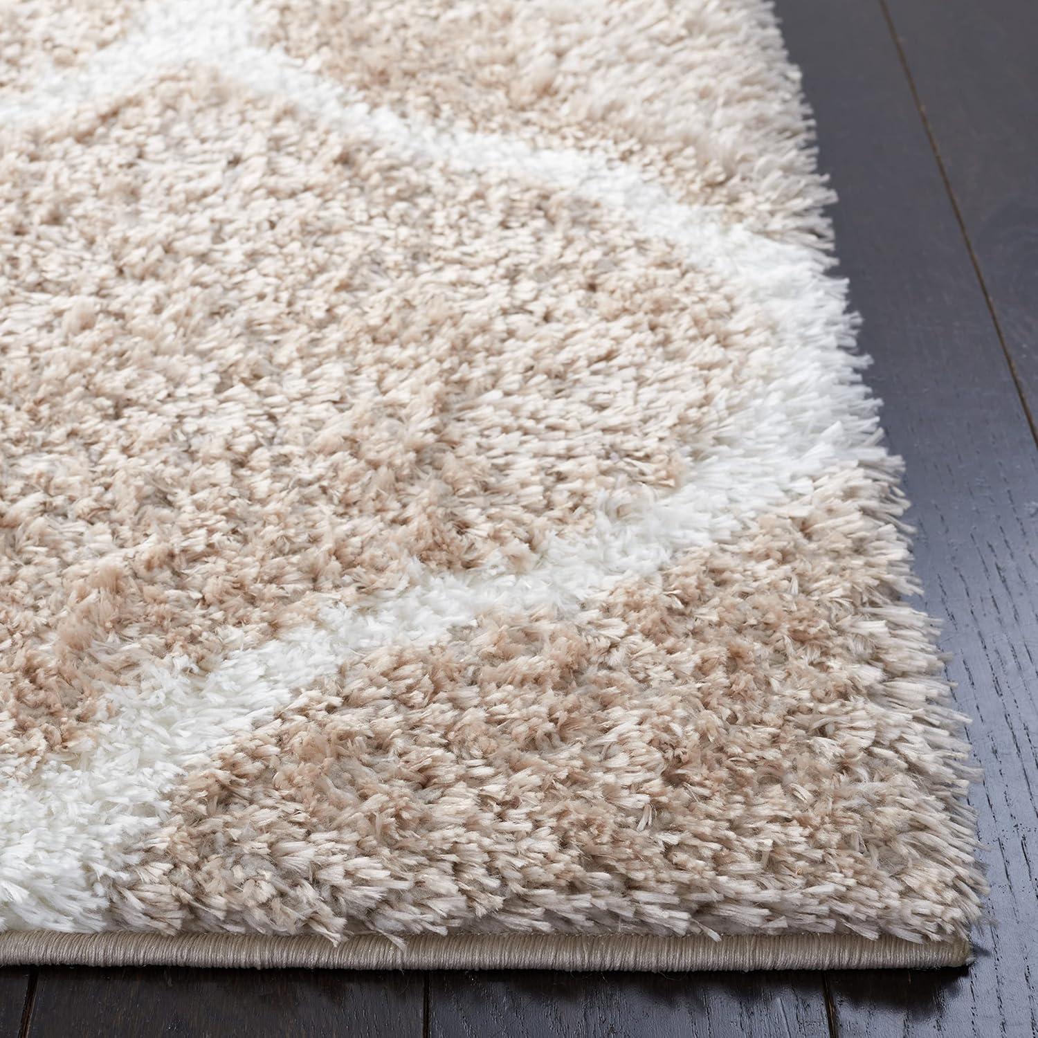 image:imageSAFAVIEH Area Rug 8x10 Tahoe Shag Collection Large Silver amp White Trellis Pattern NonShedding amp Easy Cleaning Plush Thick Pile Ideal for Living Room Bedroom Dining Space THO677GBeigeWhite