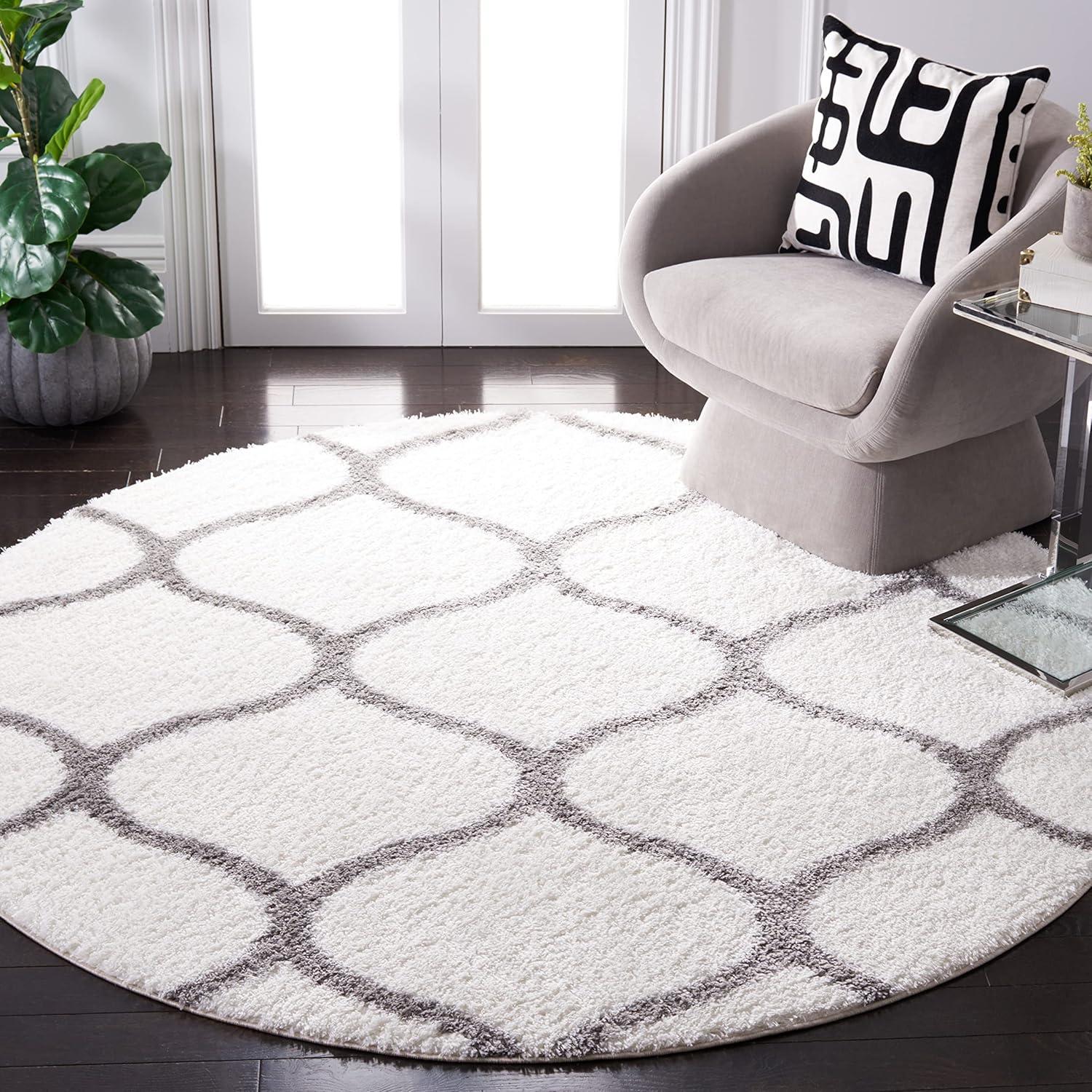 image:imageSAFAVIEH Area Rug 8x10 Tahoe Shag Collection Large Silver amp White Trellis Pattern NonShedding amp Easy Cleaning Plush Thick Pile Ideal for Living Room Bedroom Dining Space THO677GWhiteGrey
