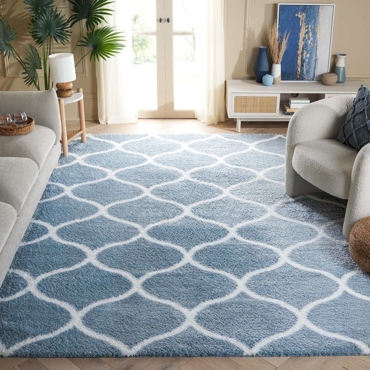 image:imageSAFAVIEH Area Rug 8x10 Tahoe Shag Collection Large Silver amp White Trellis Pattern NonShedding amp Easy Cleaning Plush Thick Pile Ideal for Living Room Bedroom Dining Space THO677GBlueWhite