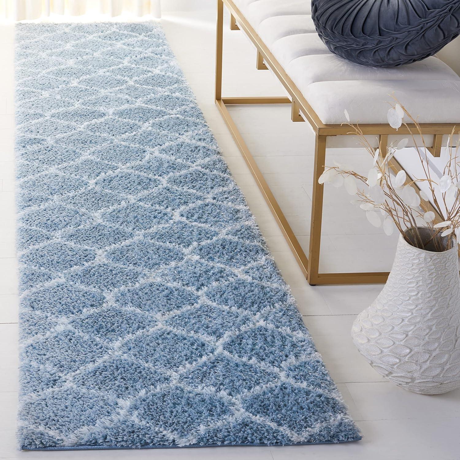 image:imageSAFAVIEH Area Rug 8x10 Tahoe Shag Collection Large Silver amp White Trellis Pattern NonShedding amp Easy Cleaning Plush Thick Pile Ideal for Living Room Bedroom Dining Space THO677GBlueWhite