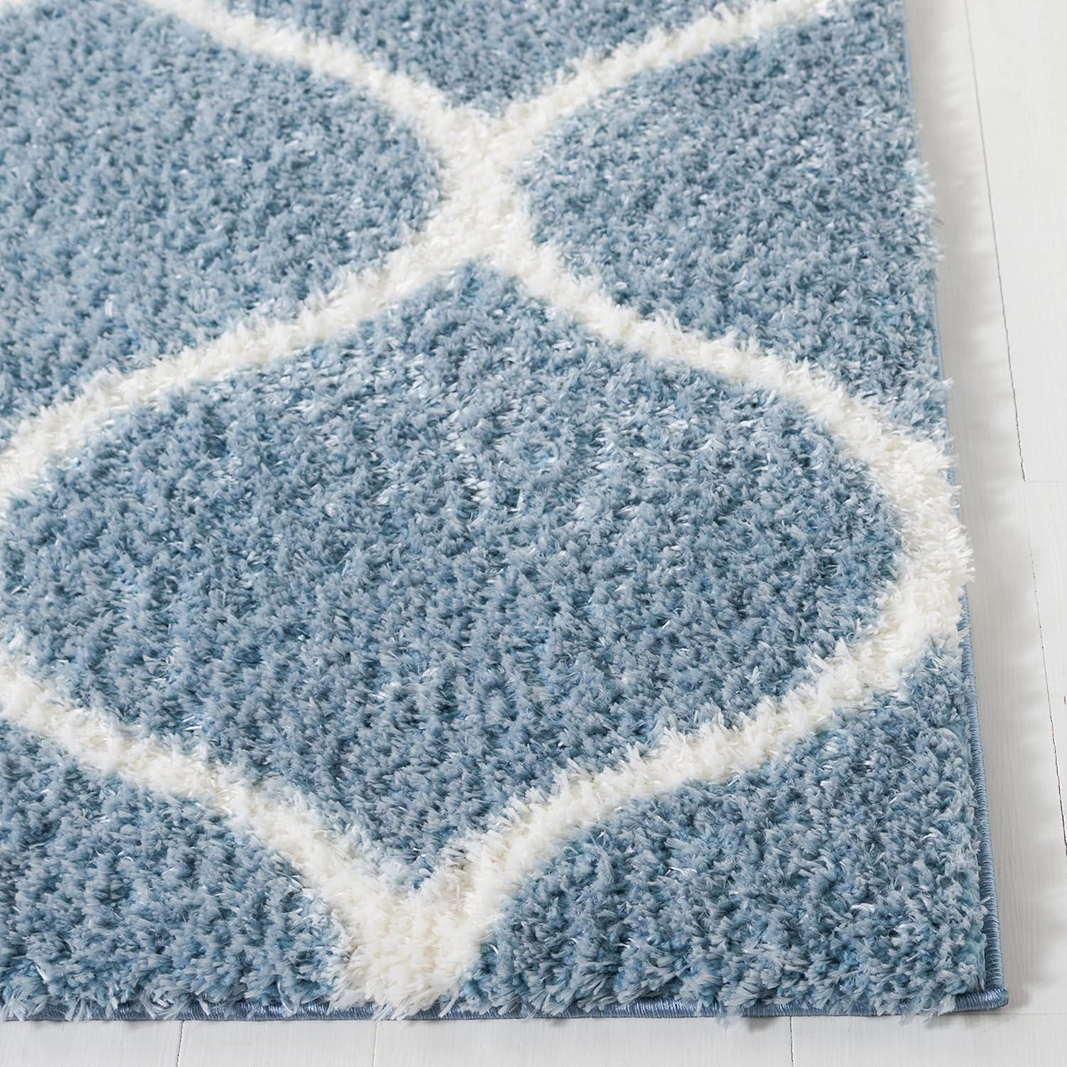 image:imageSAFAVIEH Area Rug 8x10 Tahoe Shag Collection Large Silver amp White Trellis Pattern NonShedding amp Easy Cleaning Plush Thick Pile Ideal for Living Room Bedroom Dining Space THO677GBlueWhite