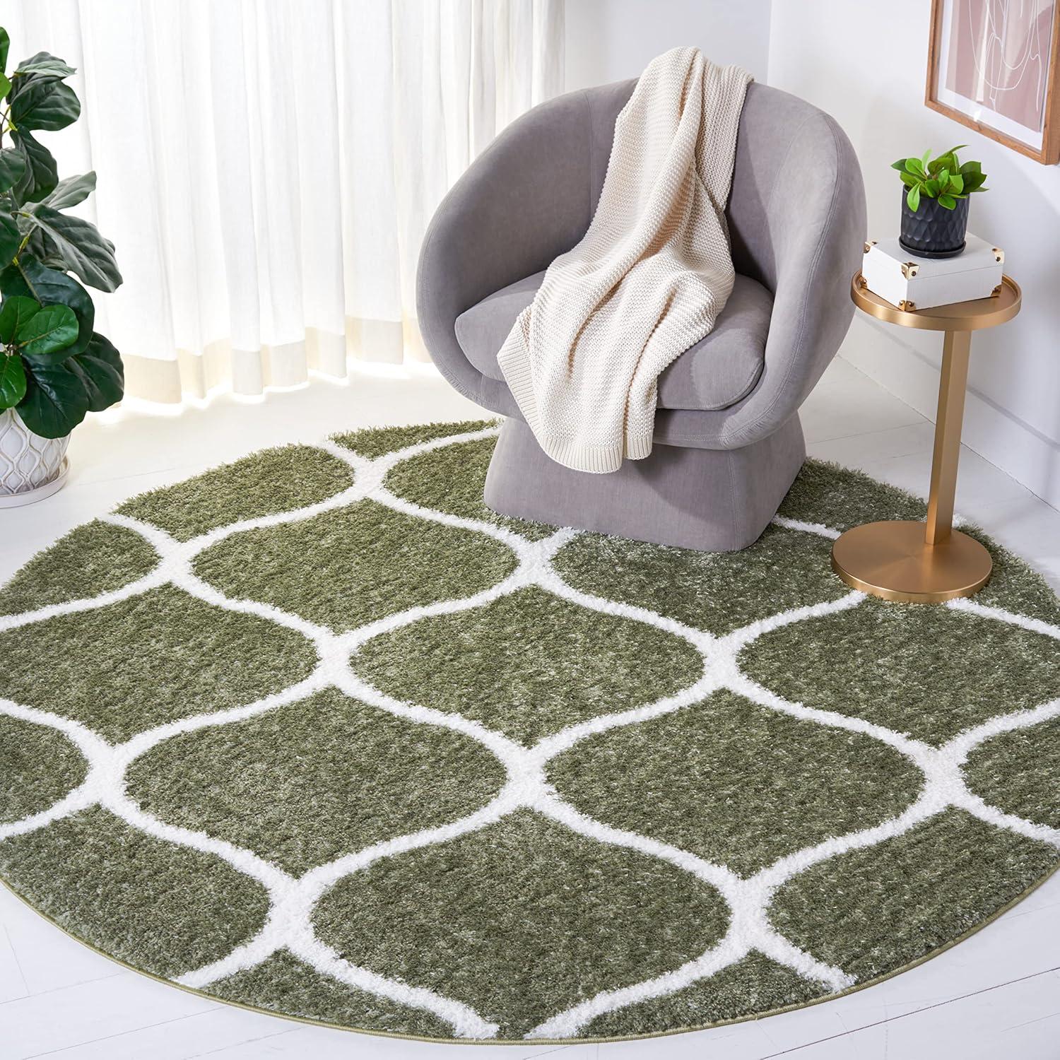 image:imageSAFAVIEH Area Rug 8x10 Tahoe Shag Collection Large Silver amp White Trellis Pattern NonShedding amp Easy Cleaning Plush Thick Pile Ideal for Living Room Bedroom Dining Space THO677GSageWhite