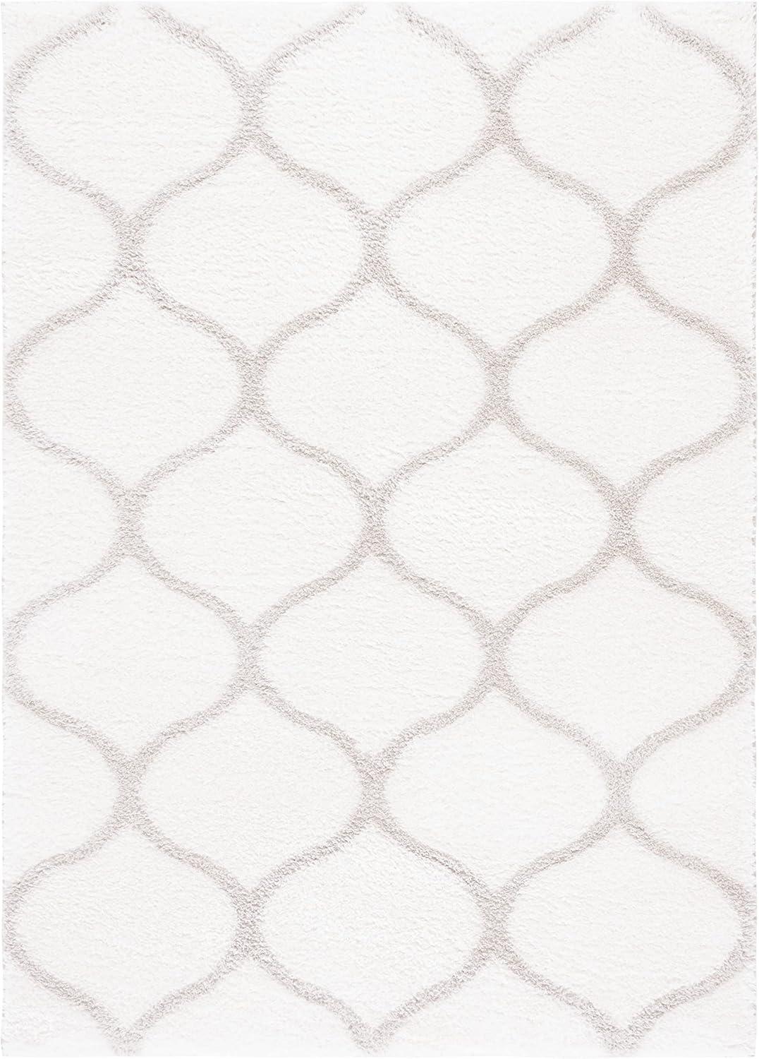image:imageSAFAVIEH Area Rug 8x10 Tahoe Shag Collection Large Silver amp White Trellis Pattern NonShedding amp Easy Cleaning Plush Thick Pile Ideal for Living Room Bedroom Dining Space THO677GWhiteSilver