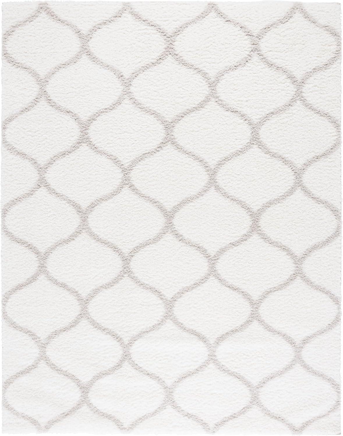 image:imageSAFAVIEH Area Rug 8x10 Tahoe Shag Collection Large Silver amp White Trellis Pattern NonShedding amp Easy Cleaning Plush Thick Pile Ideal for Living Room Bedroom Dining Space THO677GWhiteSilver