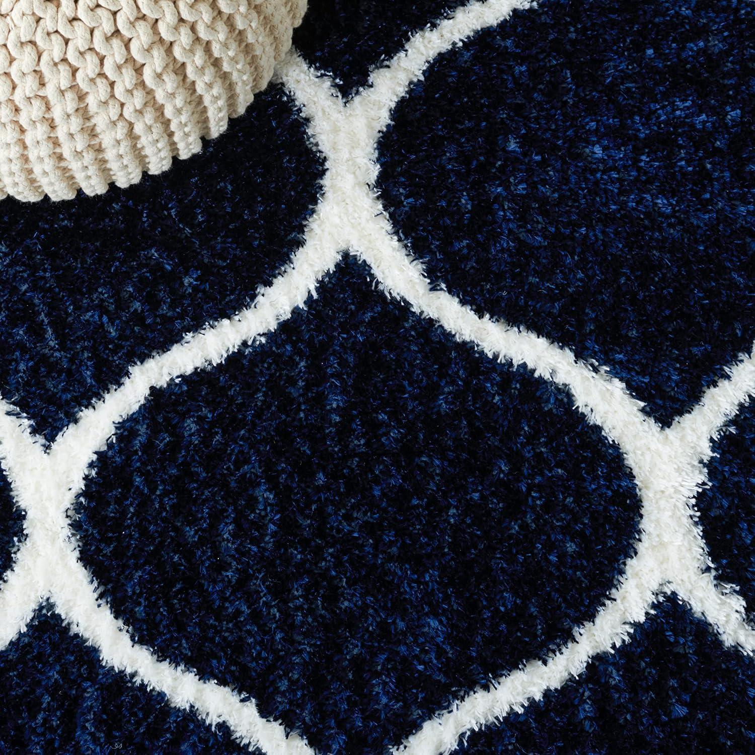 image:imageSAFAVIEH Area Rug 8x10 Tahoe Shag Collection Large Silver amp White Trellis Pattern NonShedding amp Easy Cleaning Plush Thick Pile Ideal for Living Room Bedroom Dining Space THO677GNavyWhite