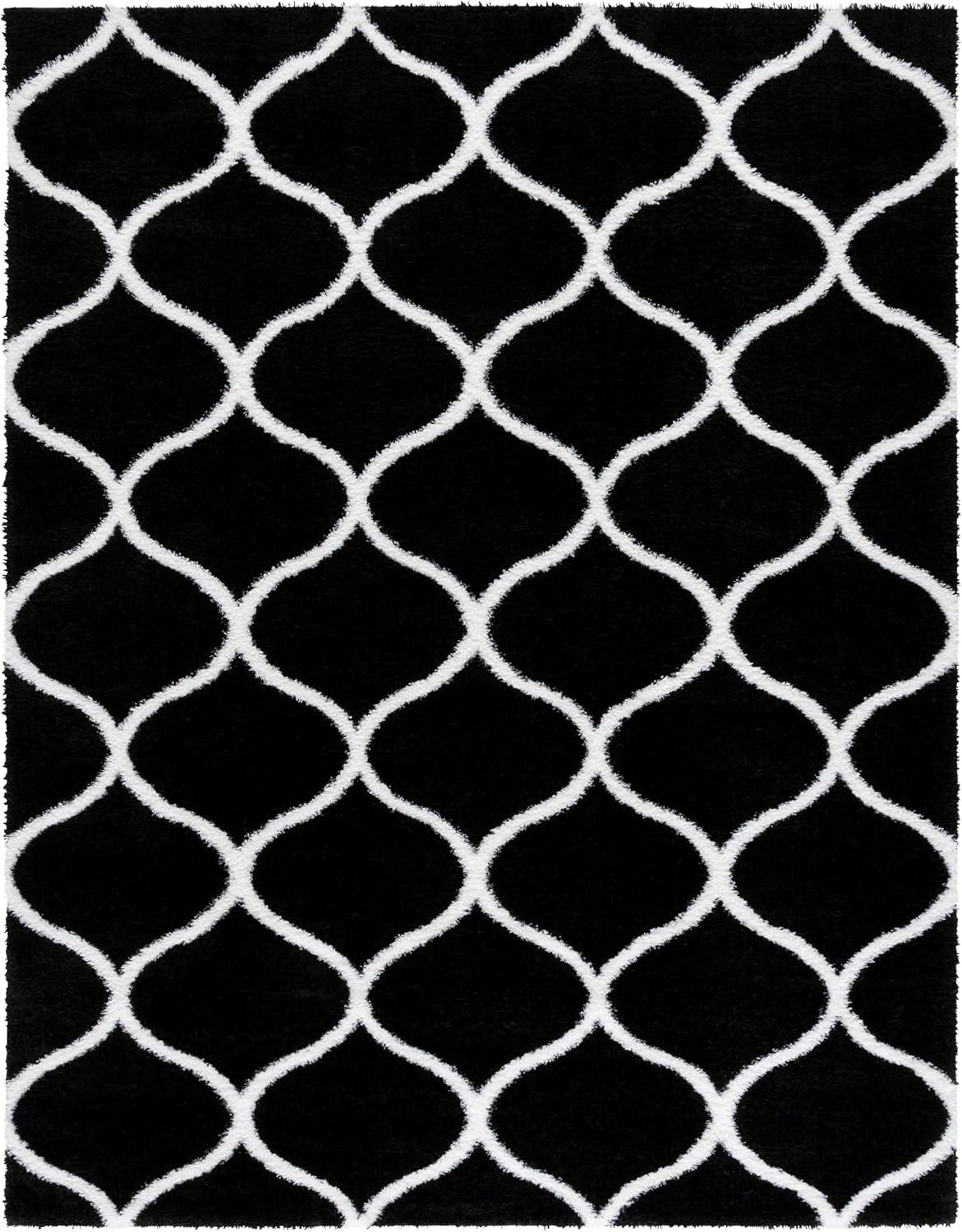 image:imageSAFAVIEH Area Rug 8x10 Tahoe Shag Collection Large Silver amp White Trellis Pattern NonShedding amp Easy Cleaning Plush Thick Pile Ideal for Living Room Bedroom Dining Space THO677GBlackWhite