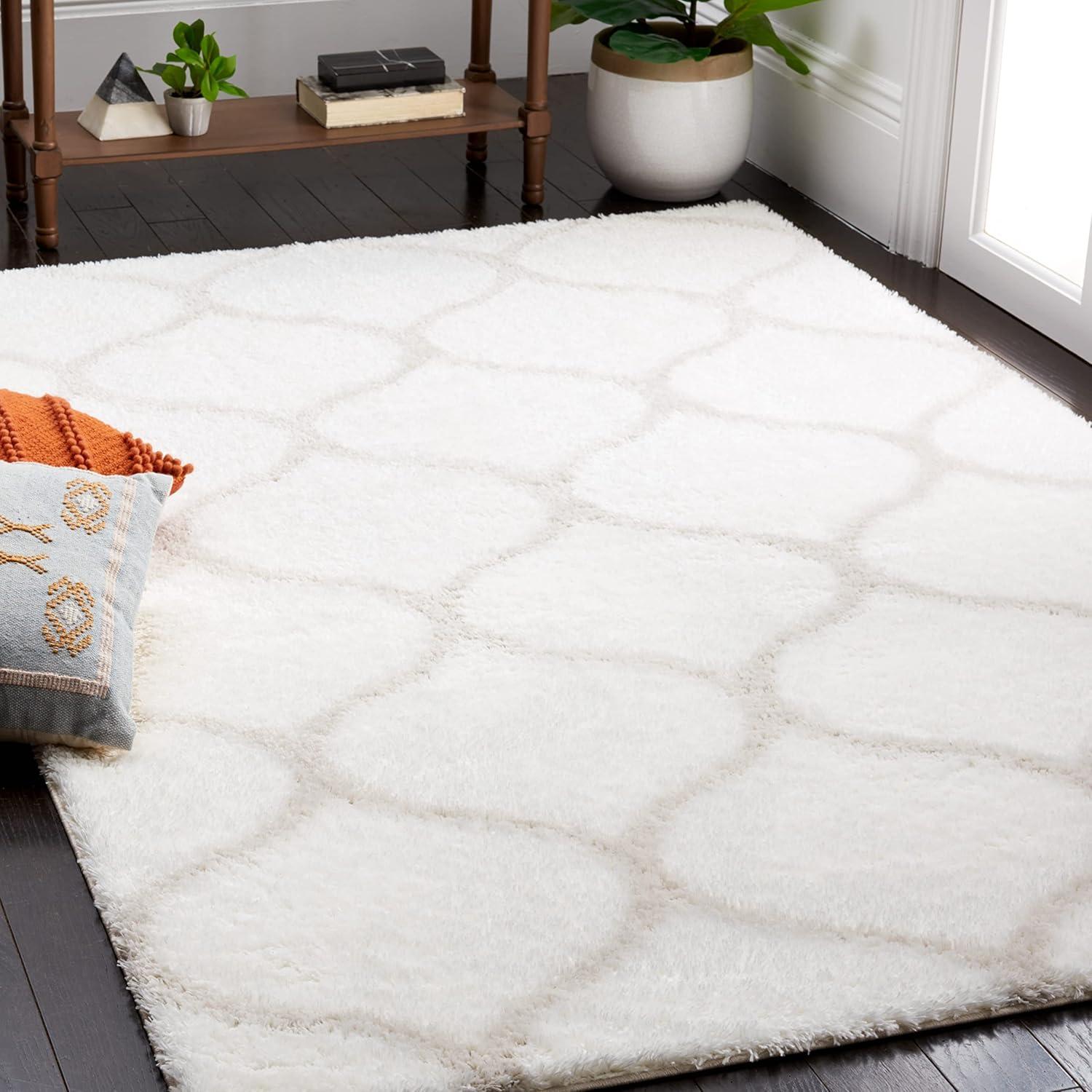 image:imageSAFAVIEH Area Rug 8x10 Tahoe Shag Collection Large Silver amp White Trellis Pattern NonShedding amp Easy Cleaning Plush Thick Pile Ideal for Living Room Bedroom Dining Space THO677GWhiteSilver