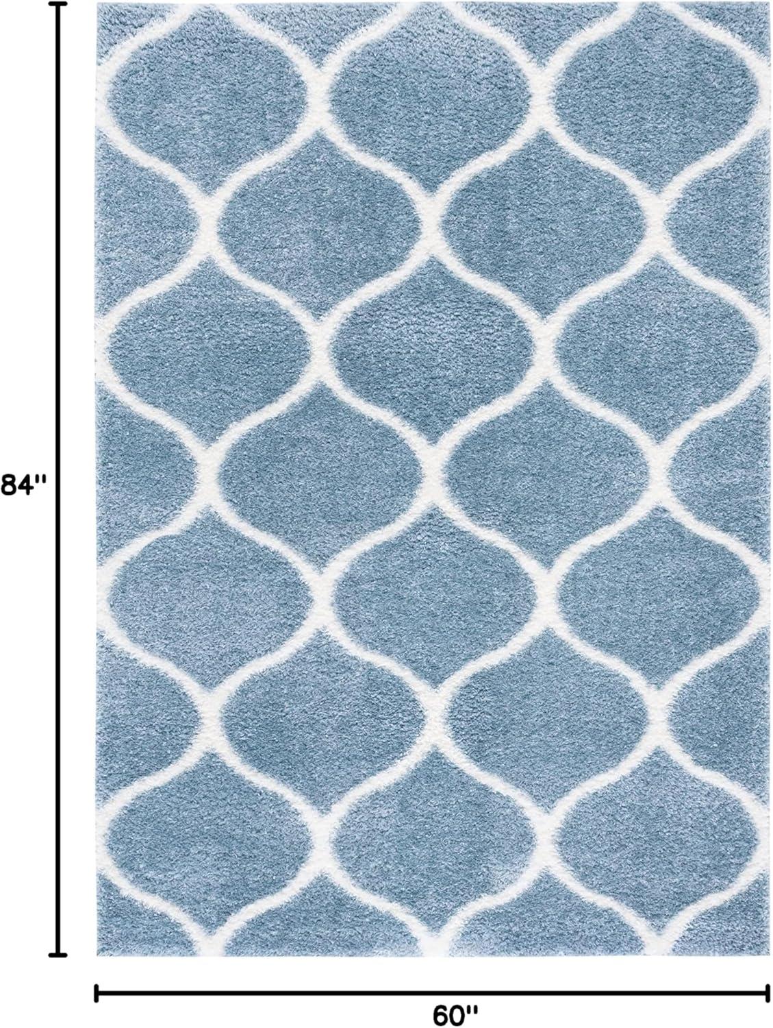 image:imageSAFAVIEH Area Rug 8x10 Tahoe Shag Collection Large Silver amp White Trellis Pattern NonShedding amp Easy Cleaning Plush Thick Pile Ideal for Living Room Bedroom Dining Space THO677GBlueWhite