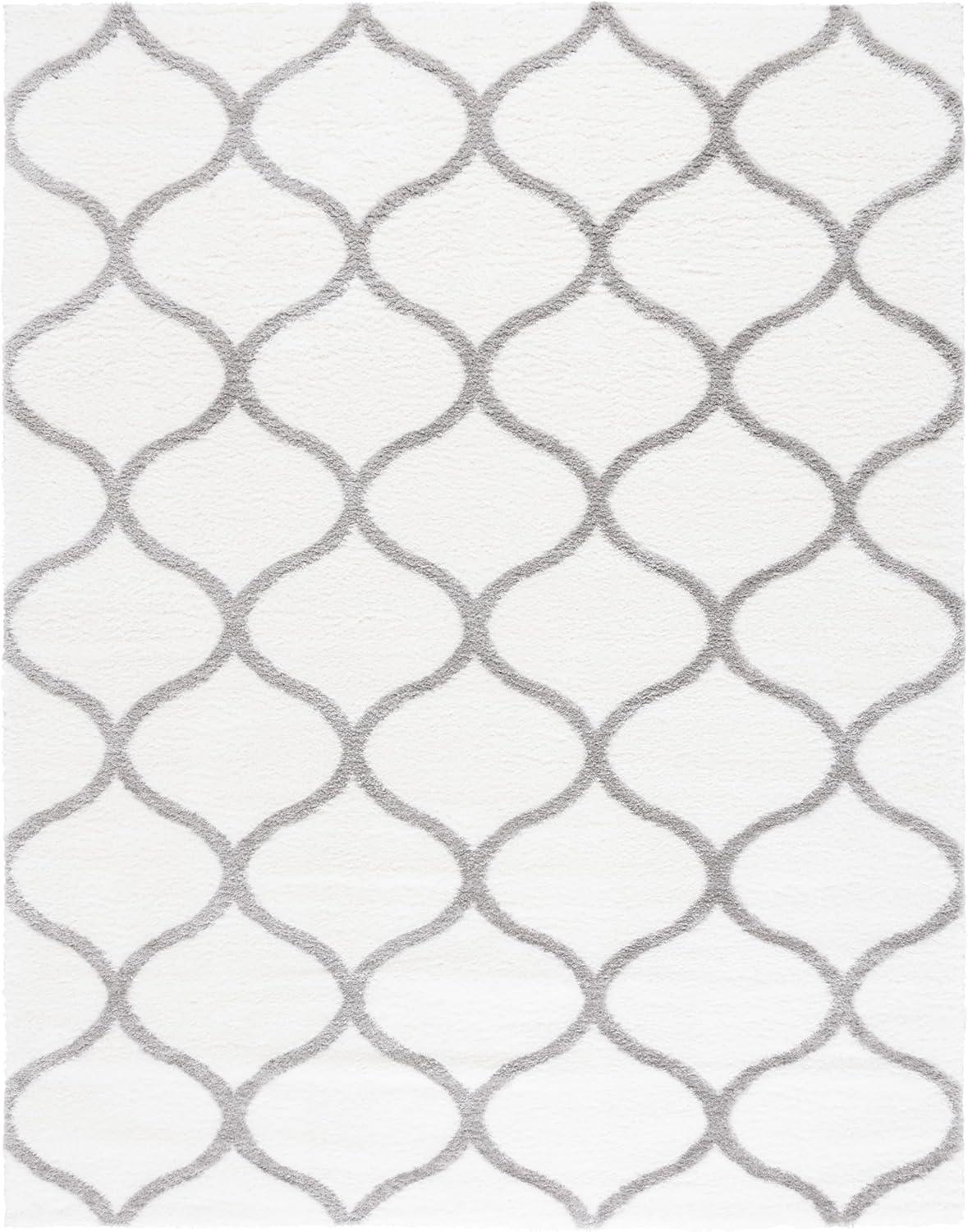 image:imageSAFAVIEH Area Rug 8x10 Tahoe Shag Collection Large Silver amp White Trellis Pattern NonShedding amp Easy Cleaning Plush Thick Pile Ideal for Living Room Bedroom Dining Space THO677GWhiteGrey