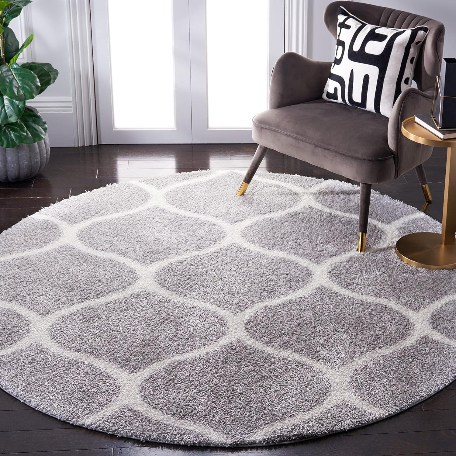 image:imageSAFAVIEH Area Rug 8x10 Tahoe Shag Collection Large Silver amp White Trellis Pattern NonShedding amp Easy Cleaning Plush Thick Pile Ideal for Living Room Bedroom Dining Space THO677GLight GreyWhite