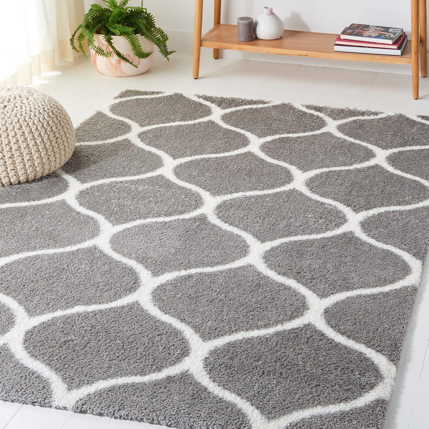 image:imageSAFAVIEH Area Rug 8x10 Tahoe Shag Collection Large Silver amp White Trellis Pattern NonShedding amp Easy Cleaning Plush Thick Pile Ideal for Living Room Bedroom Dining Space THO677GGreyWhite