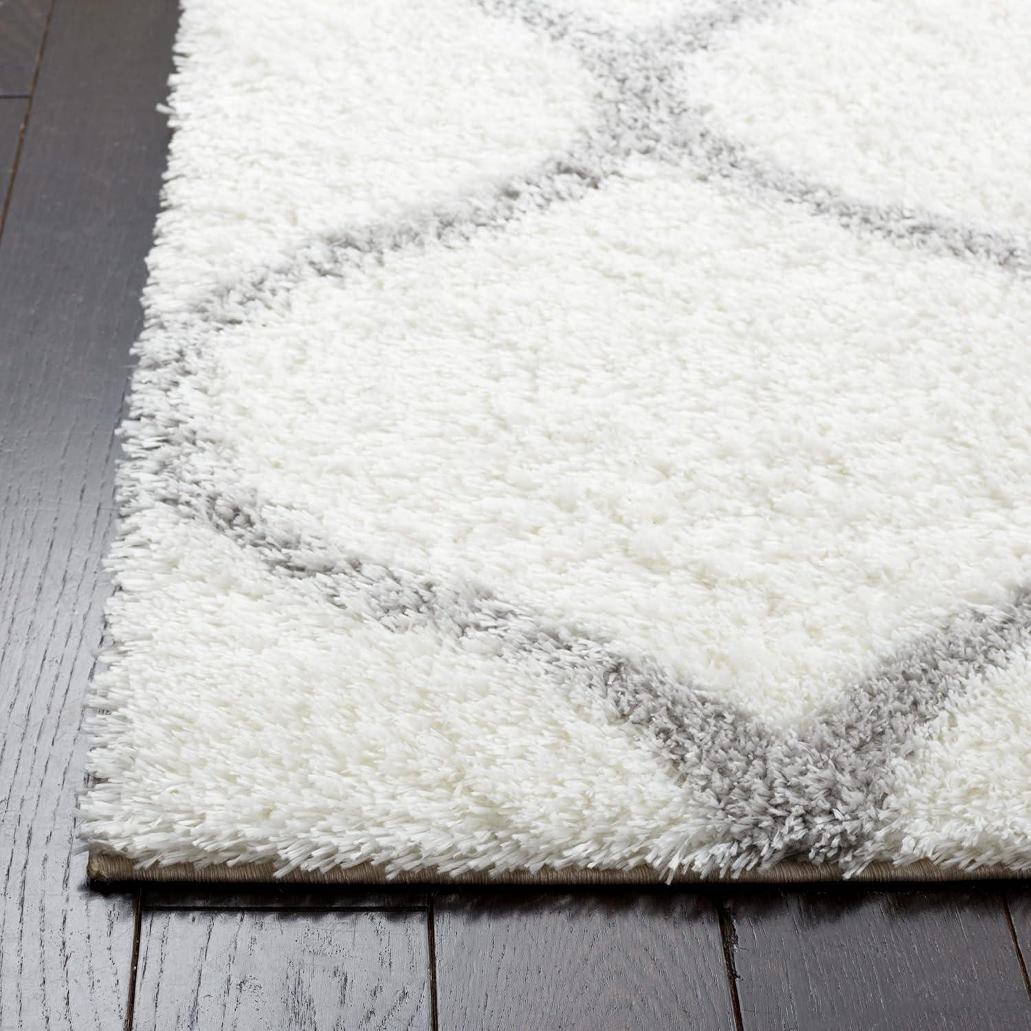image:imageSAFAVIEH Area Rug 8x10 Tahoe Shag Collection Large Silver amp White Trellis Pattern NonShedding amp Easy Cleaning Plush Thick Pile Ideal for Living Room Bedroom Dining Space THO677GWhiteGrey