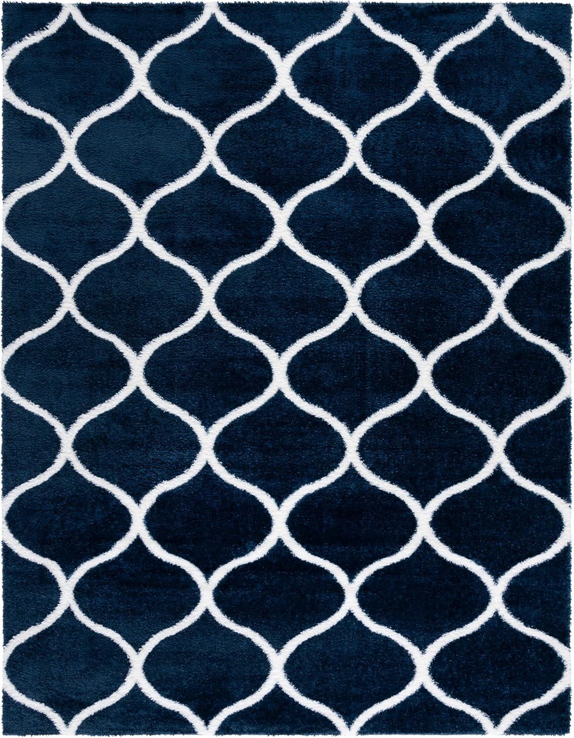 image:imageSAFAVIEH Area Rug 8x10 Tahoe Shag Collection Large Silver amp White Trellis Pattern NonShedding amp Easy Cleaning Plush Thick Pile Ideal for Living Room Bedroom Dining Space THO677GNavyWhite