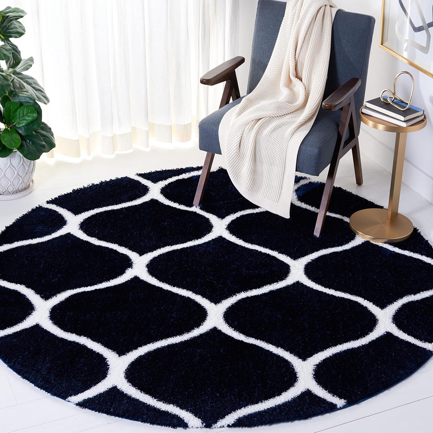 image:imageSAFAVIEH Area Rug 8x10 Tahoe Shag Collection Large Silver amp White Trellis Pattern NonShedding amp Easy Cleaning Plush Thick Pile Ideal for Living Room Bedroom Dining Space THO677GNavyWhite