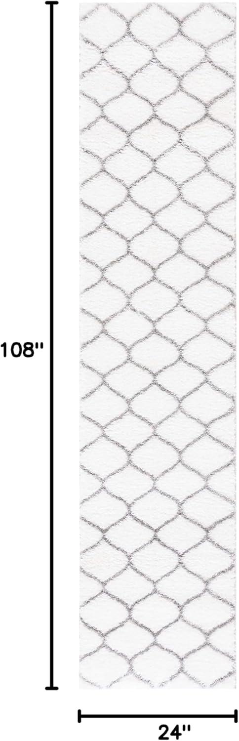 image:imageSAFAVIEH Area Rug 8x10 Tahoe Shag Collection Large Silver amp White Trellis Pattern NonShedding amp Easy Cleaning Plush Thick Pile Ideal for Living Room Bedroom Dining Space THO677GWhiteGrey