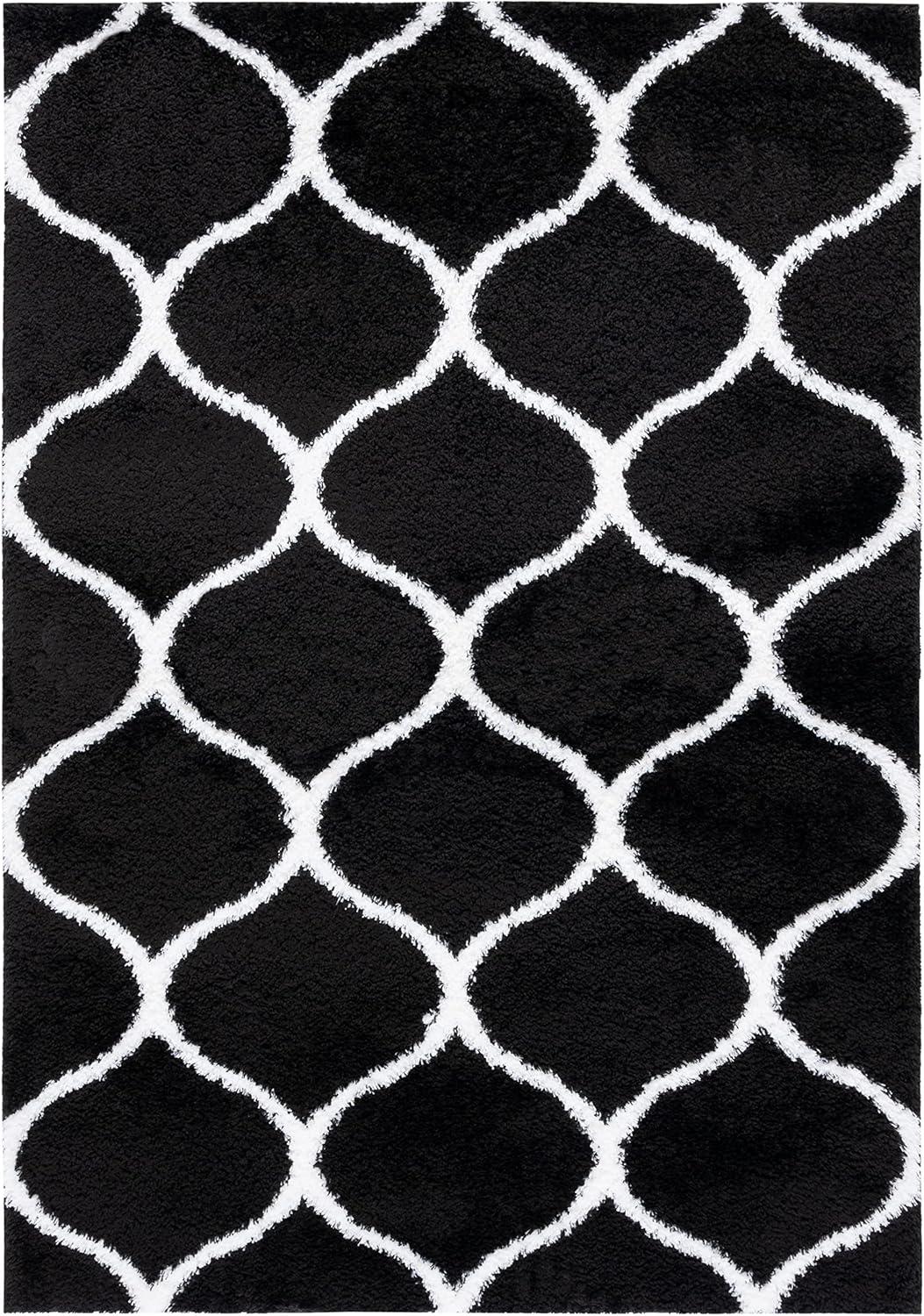 image:imageSAFAVIEH Area Rug 8x10 Tahoe Shag Collection Large Silver amp White Trellis Pattern NonShedding amp Easy Cleaning Plush Thick Pile Ideal for Living Room Bedroom Dining Space THO677GBlackWhite