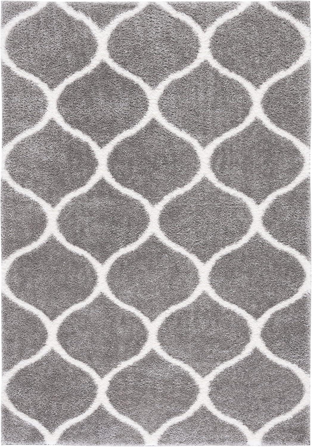 image:imageSAFAVIEH Area Rug 8x10 Tahoe Shag Collection Large Silver amp White Trellis Pattern NonShedding amp Easy Cleaning Plush Thick Pile Ideal for Living Room Bedroom Dining Space THO677GGreyWhite