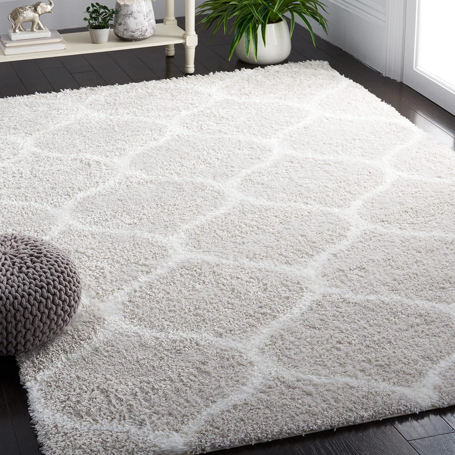image:imageSAFAVIEH Area Rug 8x10 Tahoe Shag Collection Large Silver amp White Trellis Pattern NonShedding amp Easy Cleaning Plush Thick Pile Ideal for Living Room Bedroom Dining Space THO677GSilverWhite