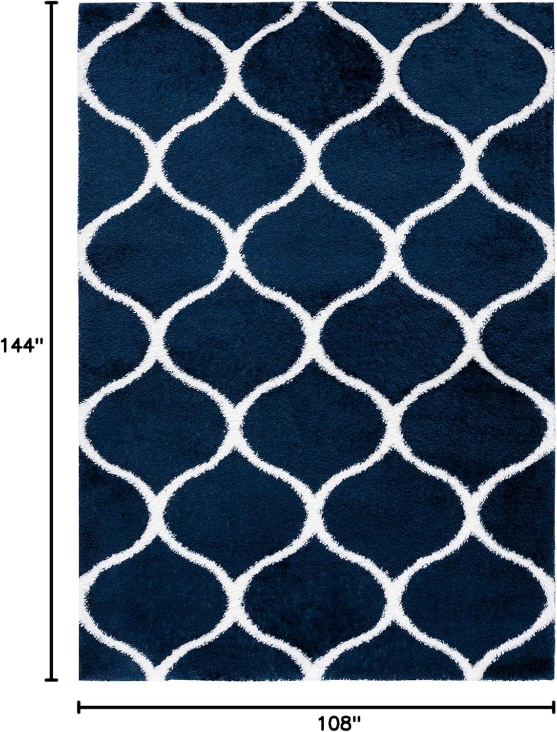image:imageSAFAVIEH Area Rug 8x10 Tahoe Shag Collection Large Silver amp White Trellis Pattern NonShedding amp Easy Cleaning Plush Thick Pile Ideal for Living Room Bedroom Dining Space THO677GNavyWhite