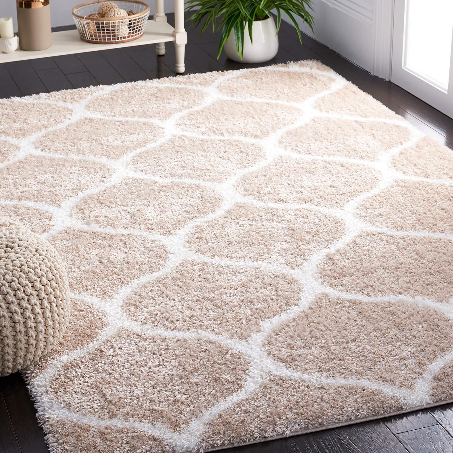 image:imageSAFAVIEH Area Rug 8x10 Tahoe Shag Collection Large Silver amp White Trellis Pattern NonShedding amp Easy Cleaning Plush Thick Pile Ideal for Living Room Bedroom Dining Space THO677GBeigeWhite