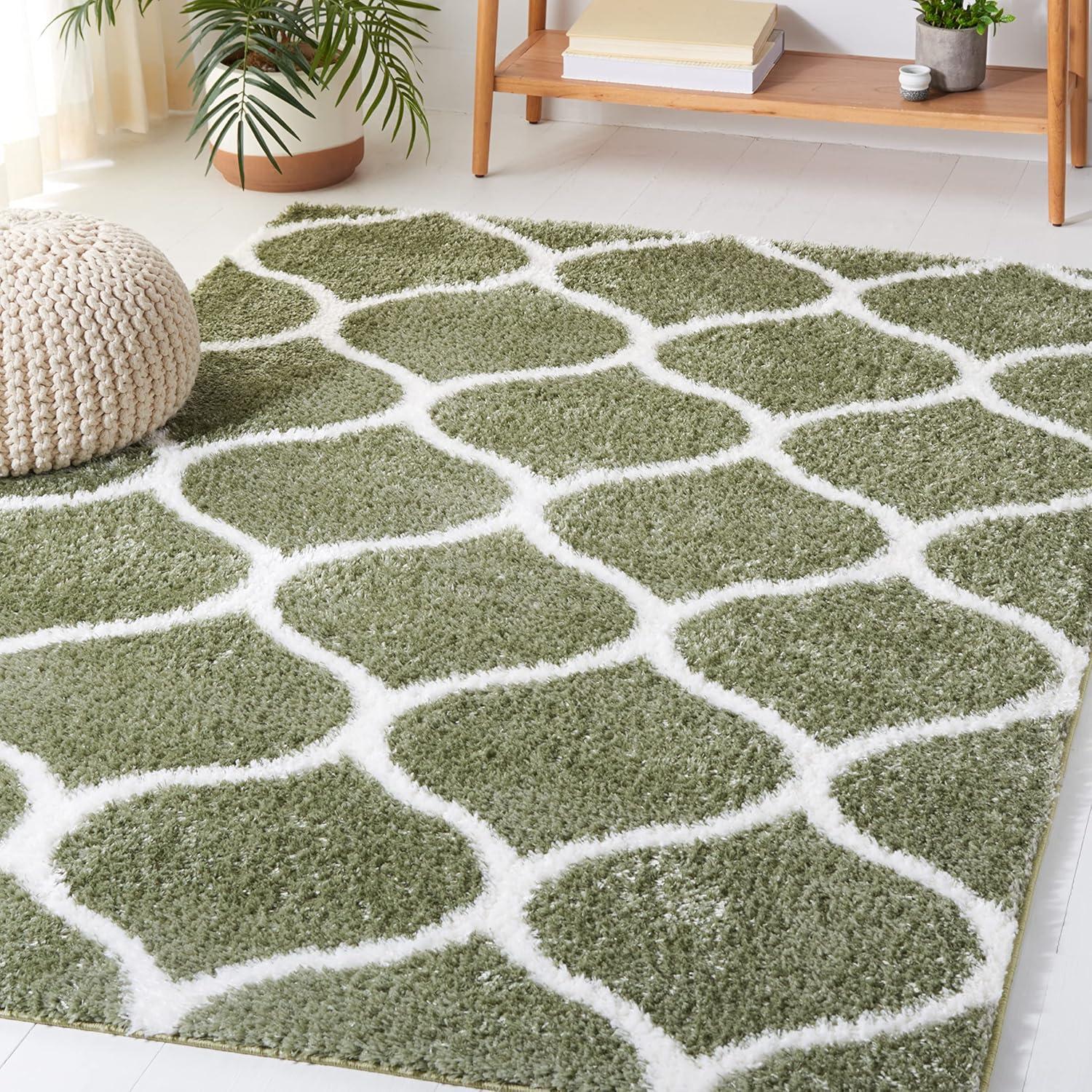 image:imageSAFAVIEH Area Rug 8x10 Tahoe Shag Collection Large Silver amp White Trellis Pattern NonShedding amp Easy Cleaning Plush Thick Pile Ideal for Living Room Bedroom Dining Space THO677GSageWhite